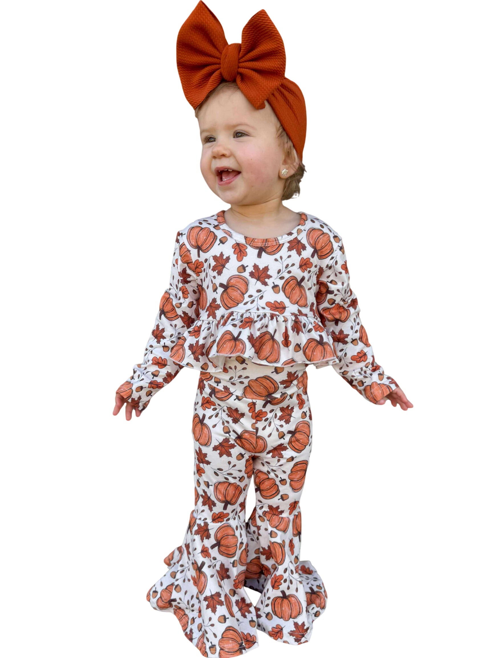 Pumpkin & Leaves High Waisted Ruffle Bell Set