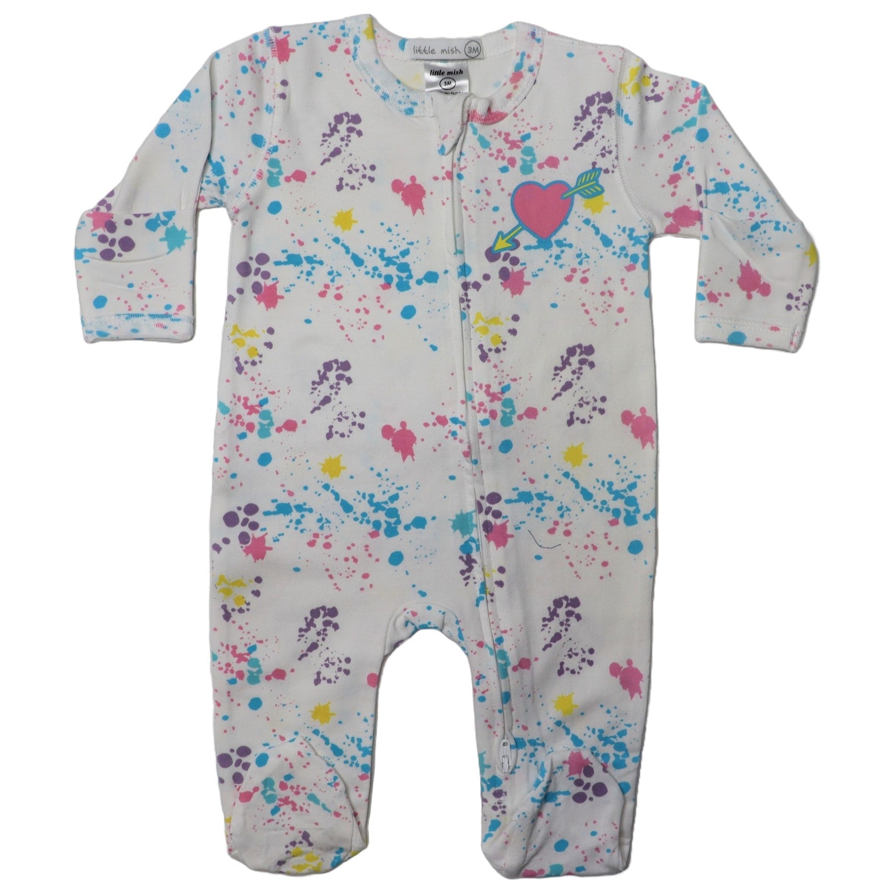 Baby Zipper Footie - Splatter Heart