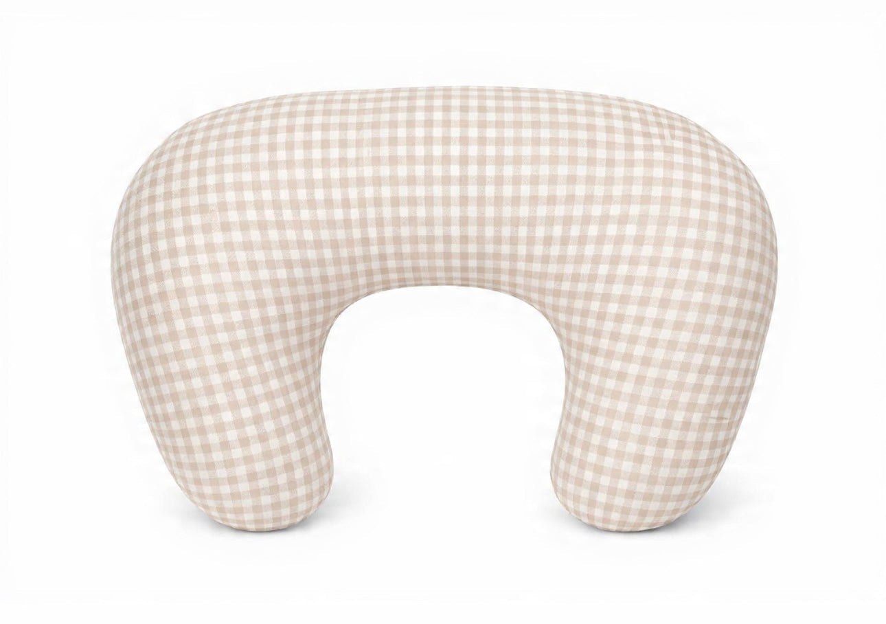 Beige Gingham Ruffle Nursing Pillow Cover
