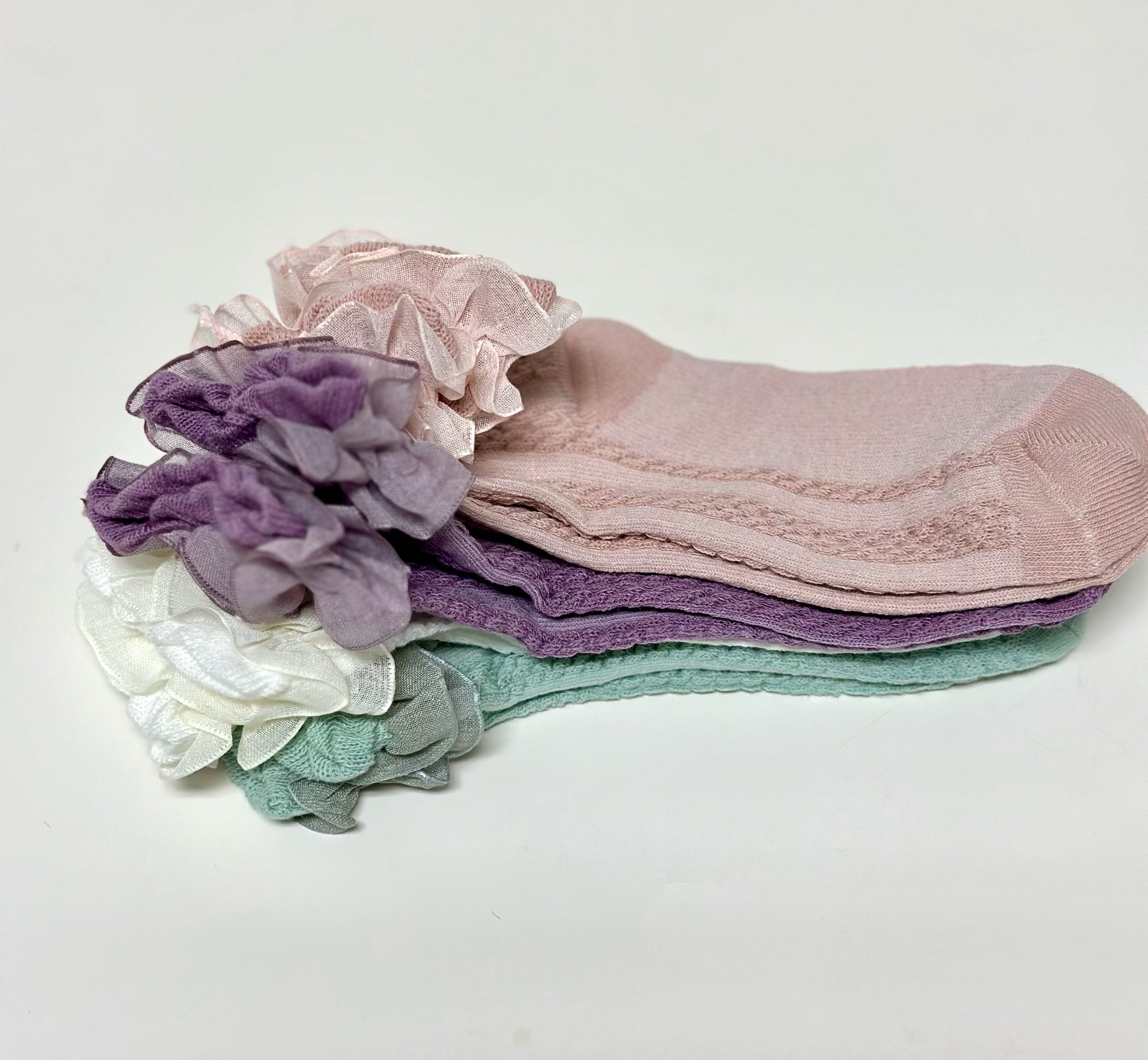 🌸link Organza Lace Short Socks - 4 Pairs