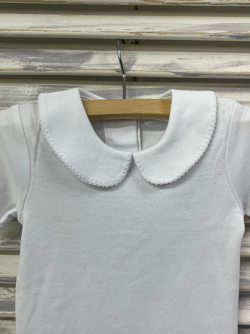 Short Sleeve Peter Pan Collar Bodysuit With Crochet