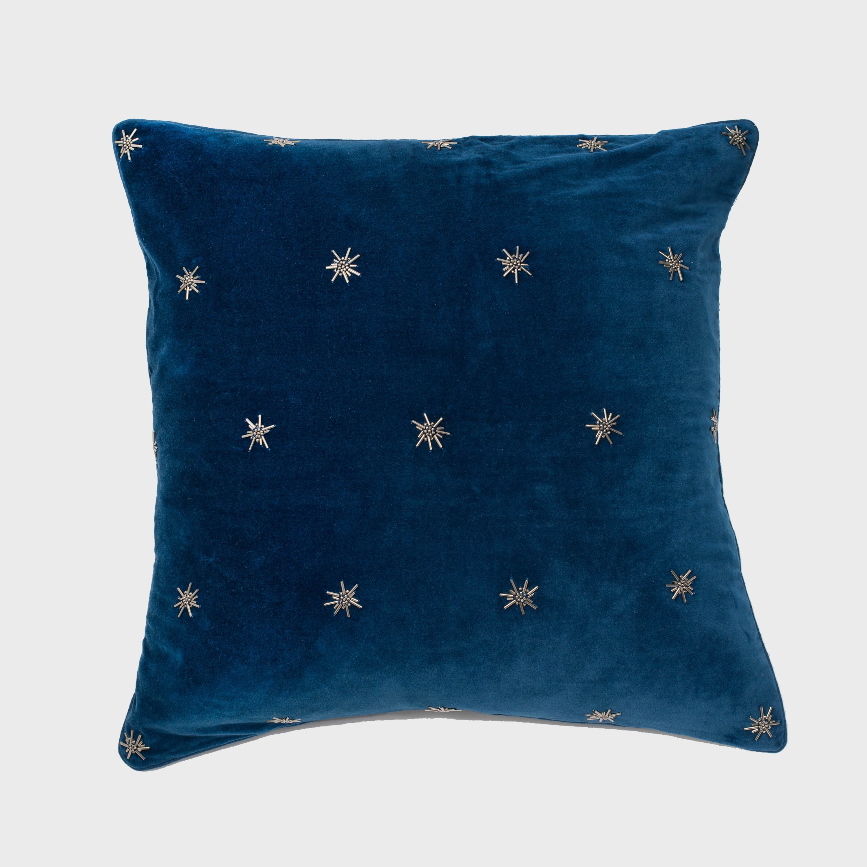 Embroidered Star Pillow, Navy Cotton Velvet