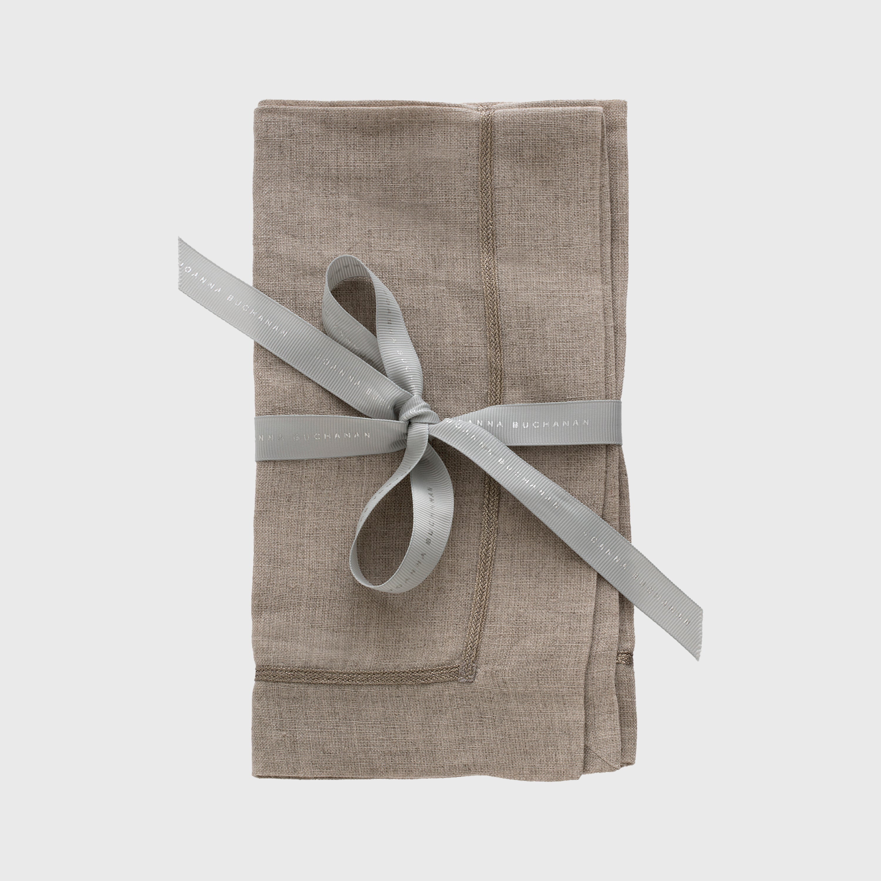 Pewter Trim Linen Dinner Napkins, Flax, Set Of Two