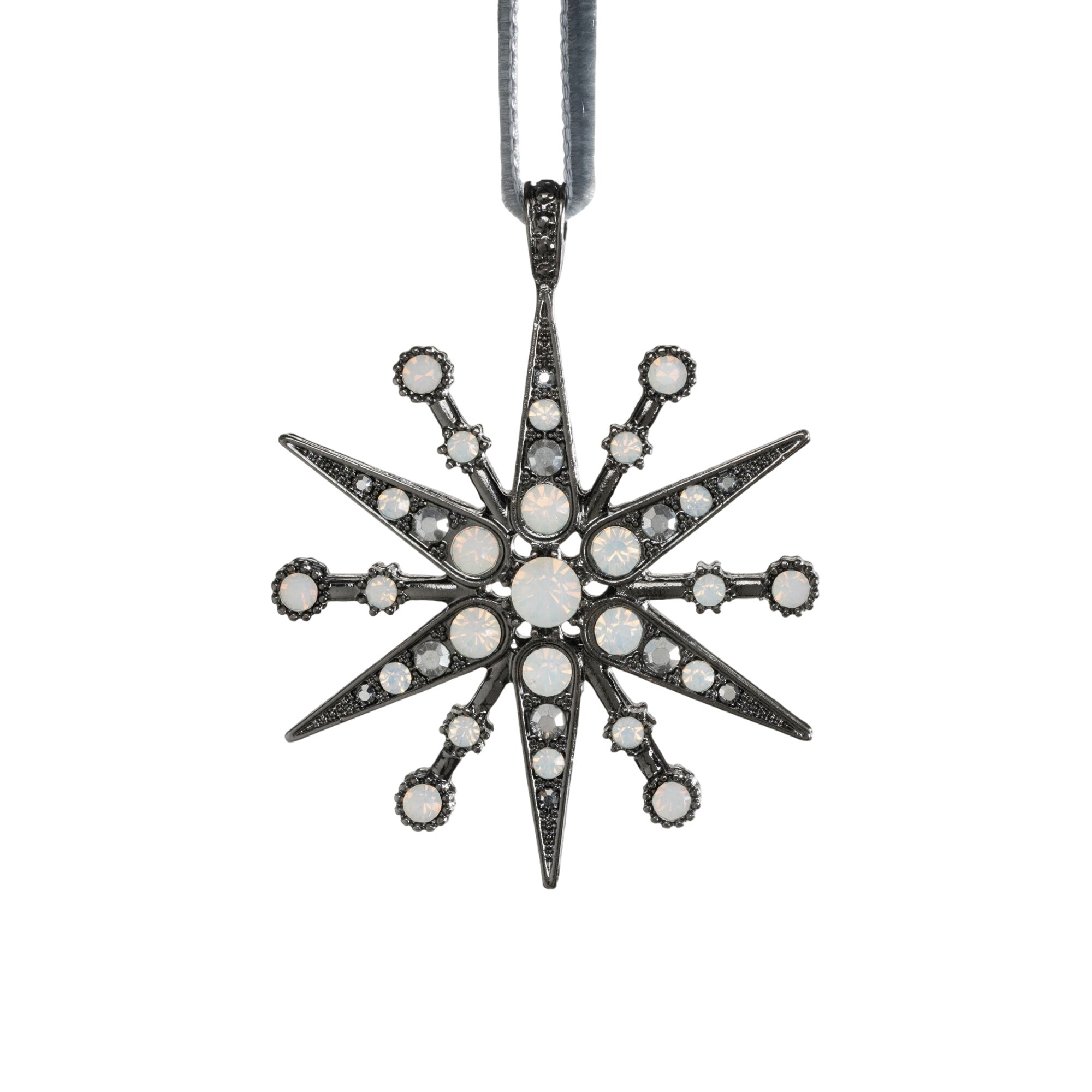 Deco Snowflake Hanging Ornament, Hematite And Opal