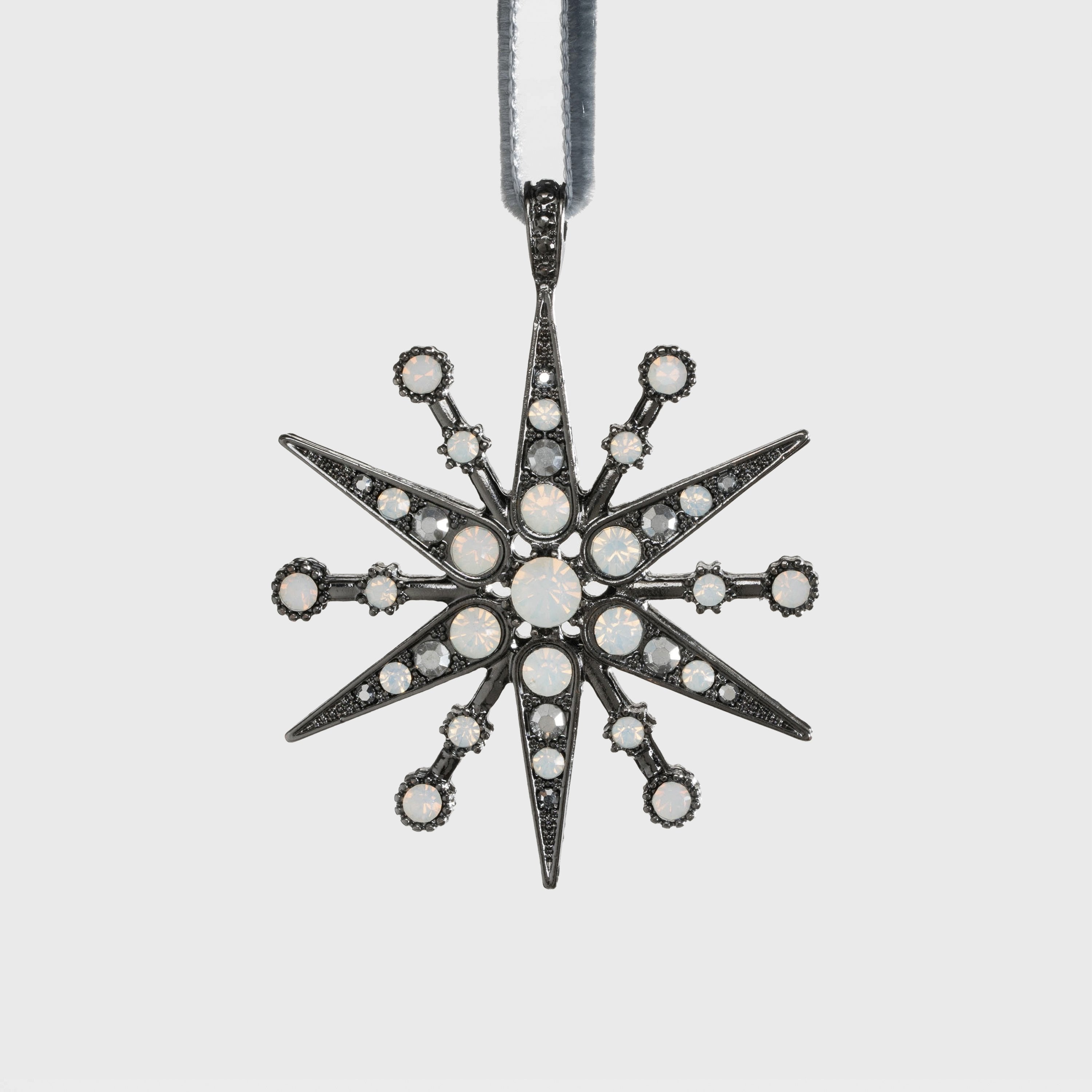 Deco Snowflake Hanging Ornament, Hematite And Opal