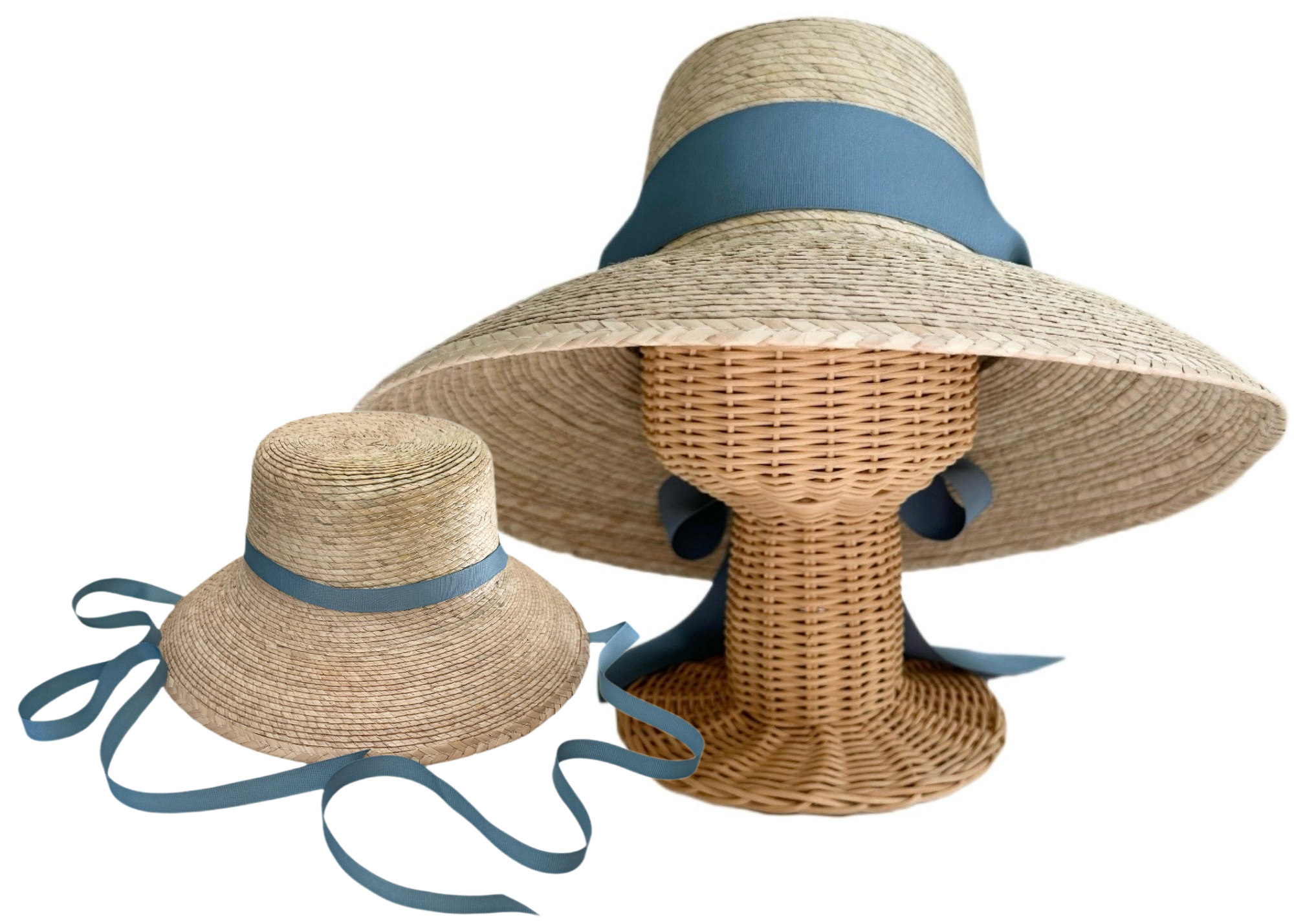 Mommy & Me Sun Hat Set - Wildflower & Palmetto - French Blue Grosgrain Ribbon