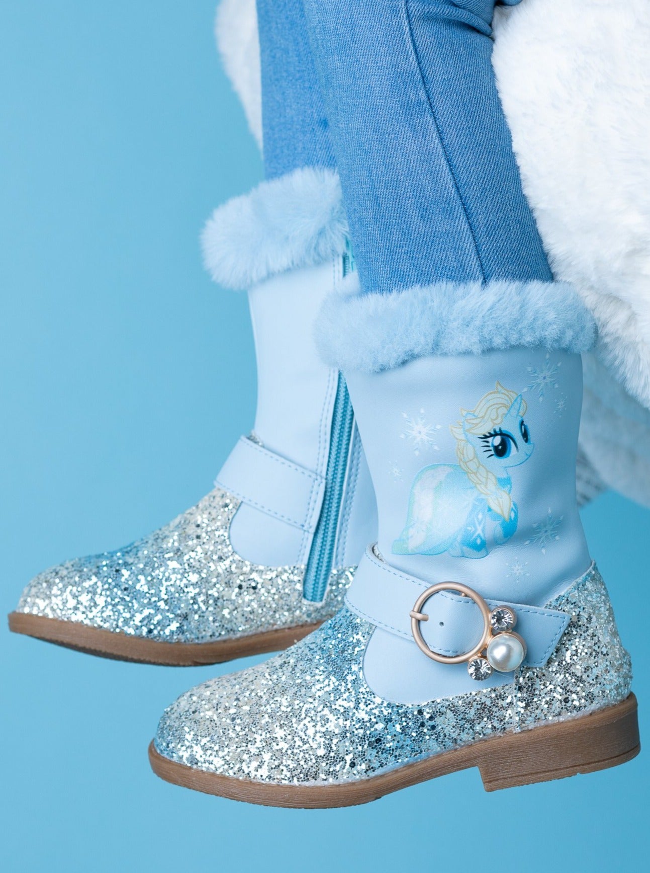 Ombre Unicorn Glitter Boots With Faux Fur Trim By Liv And Mia