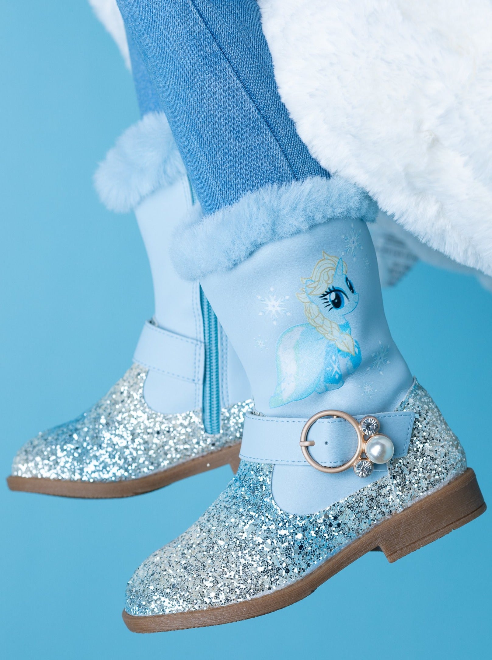 Ombre Unicorn Glitter Boots With Faux Fur Trim By Liv And Mia