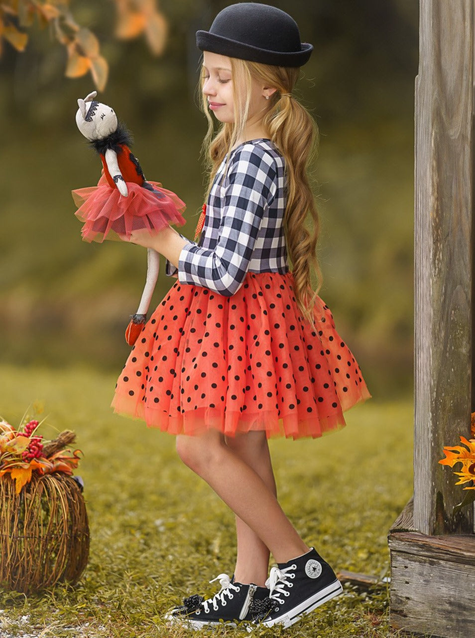 Bewitching Kitten Plaid And Polka Dot Tutu Dress