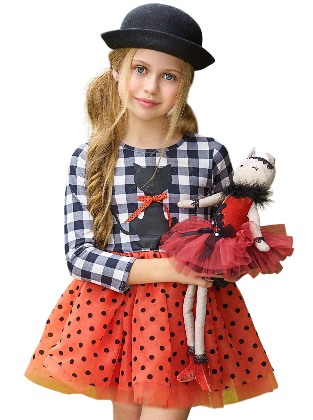 Bewitching Kitten Plaid And Polka Dot Tutu Dress