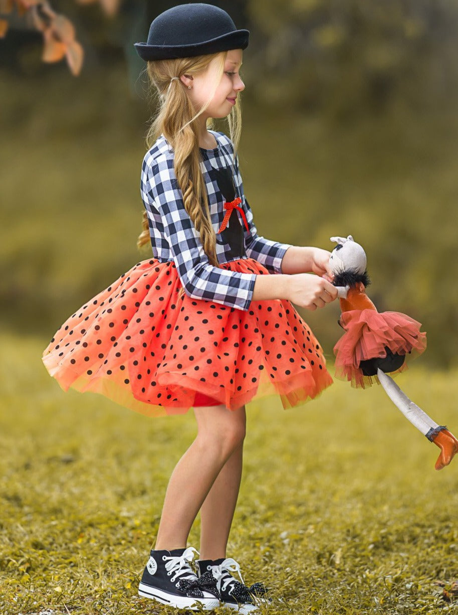 Bewitching Kitten Plaid And Polka Dot Tutu Dress