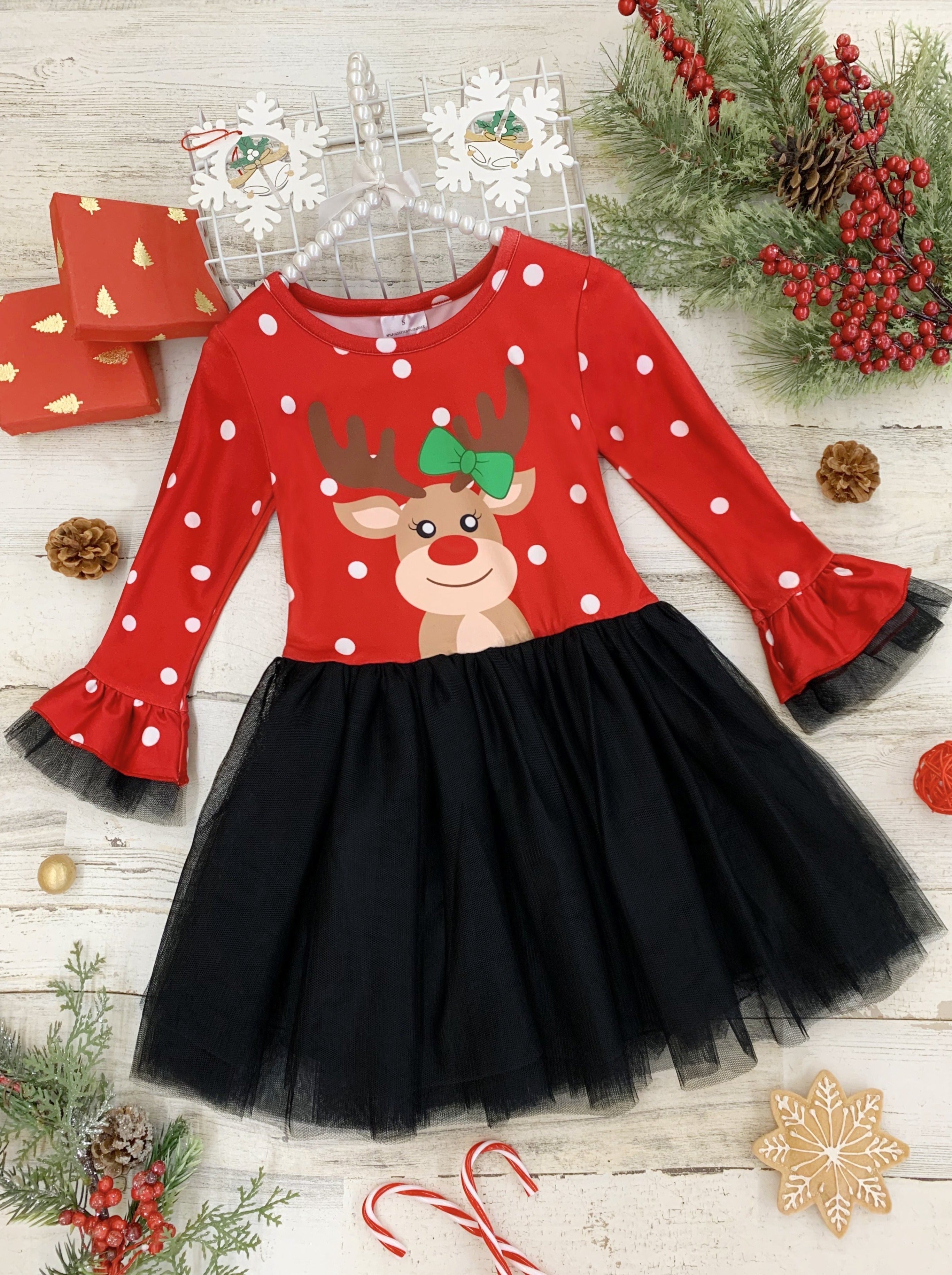 Red Nosed Reindeer Polka Dot Tutu Dress