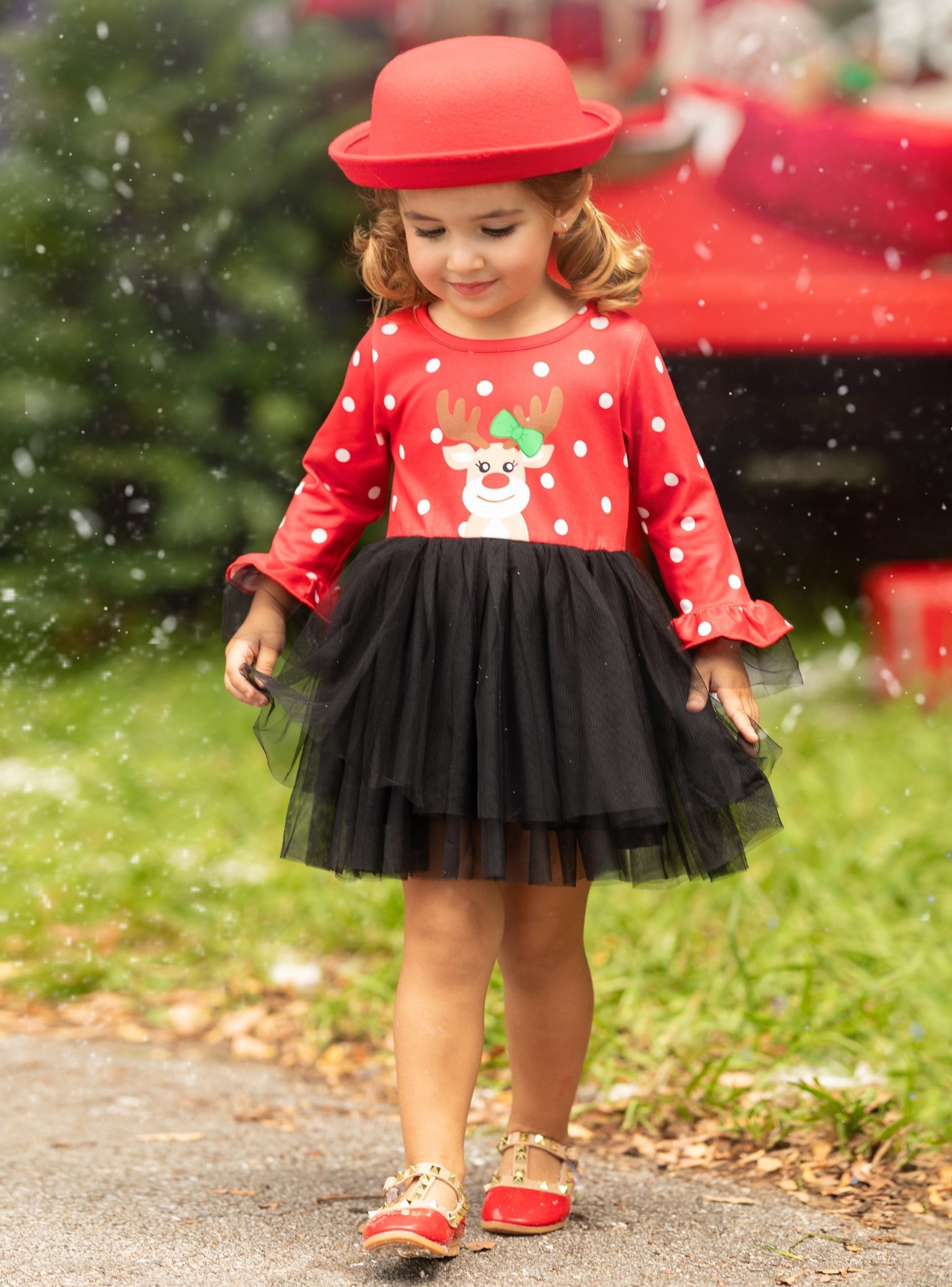 Red Nosed Reindeer Polka Dot Tutu Dress