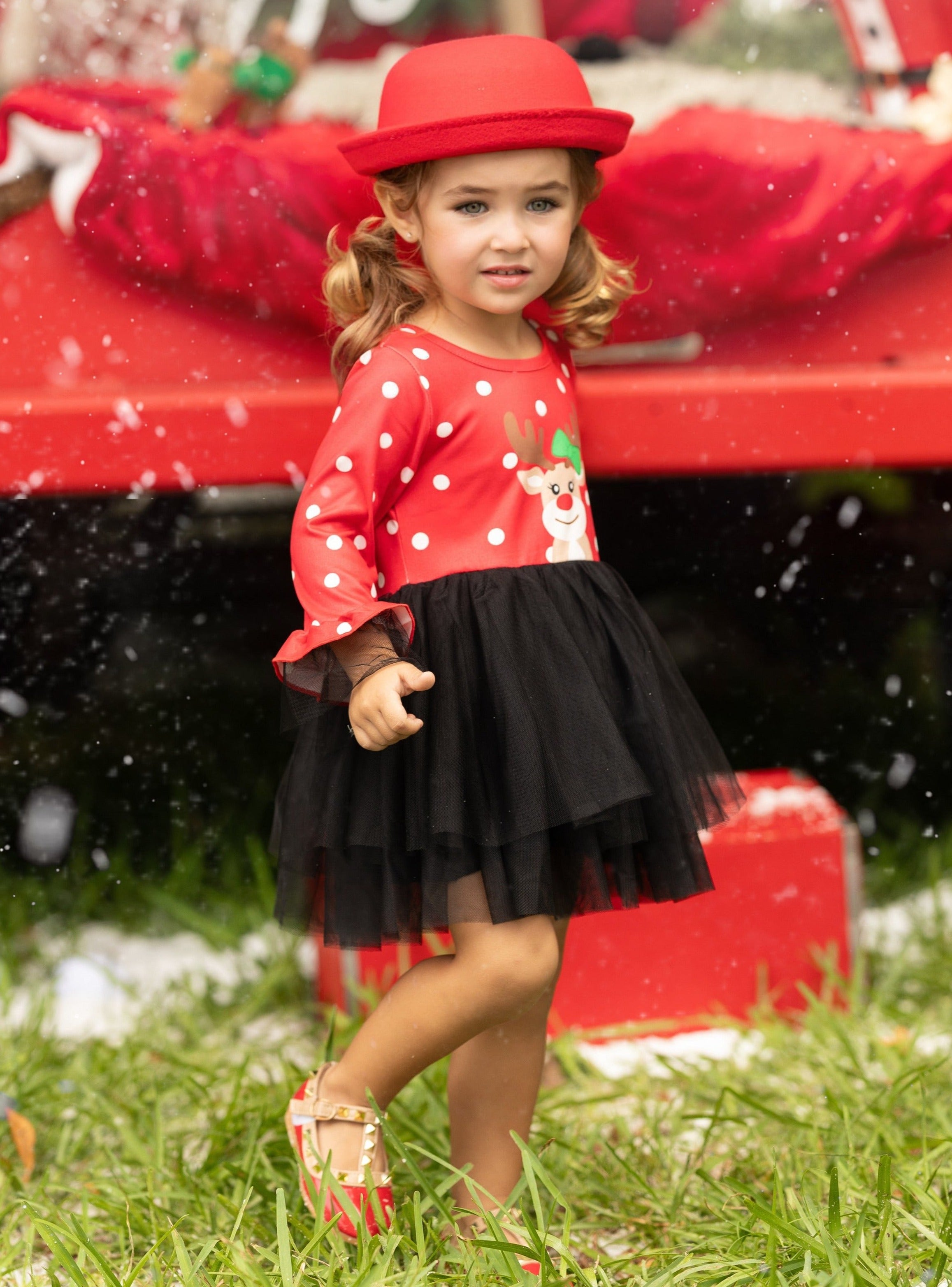 Red Nosed Reindeer Polka Dot Tutu Dress