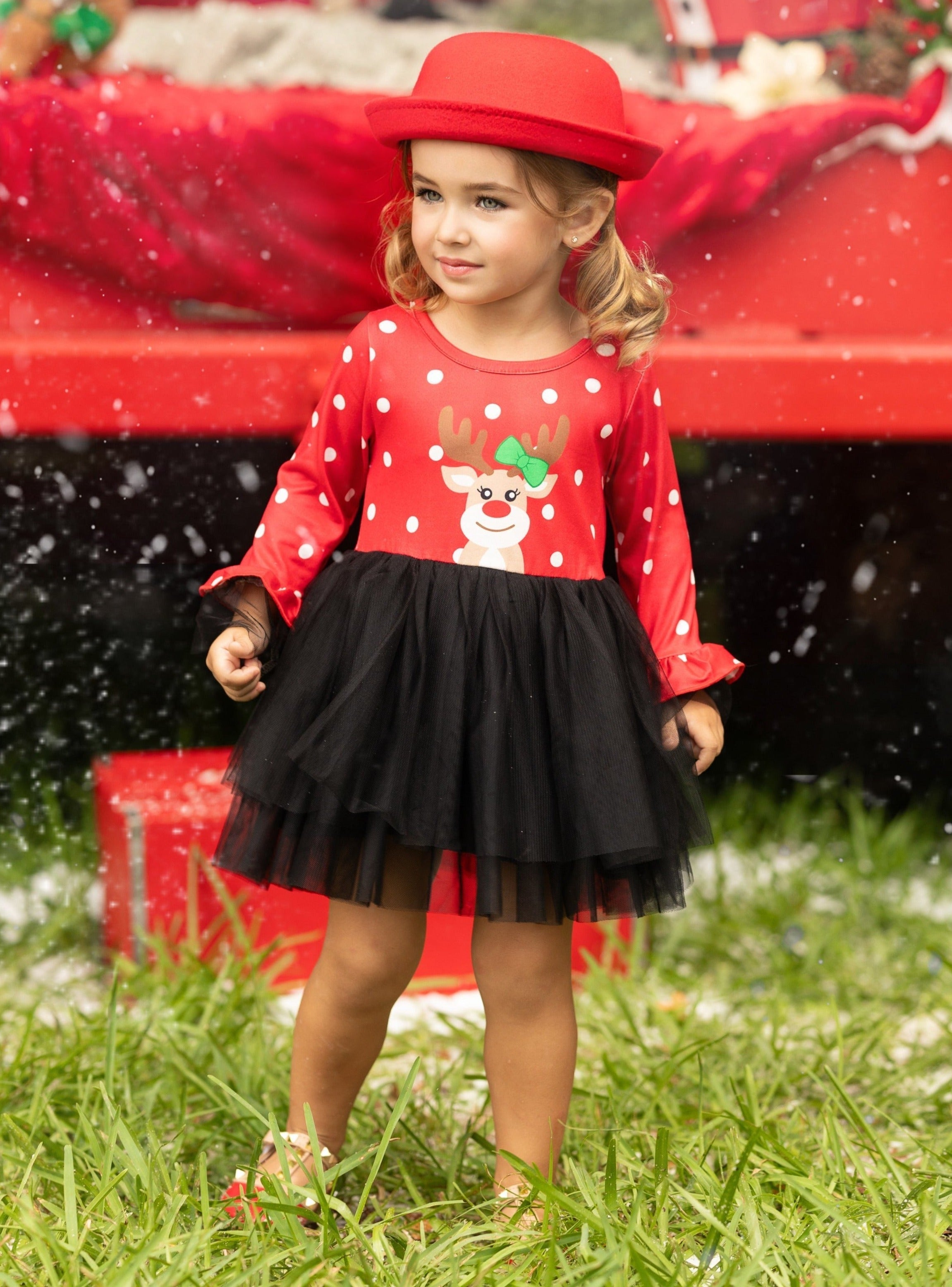 Red Nosed Reindeer Polka Dot Tutu Dress