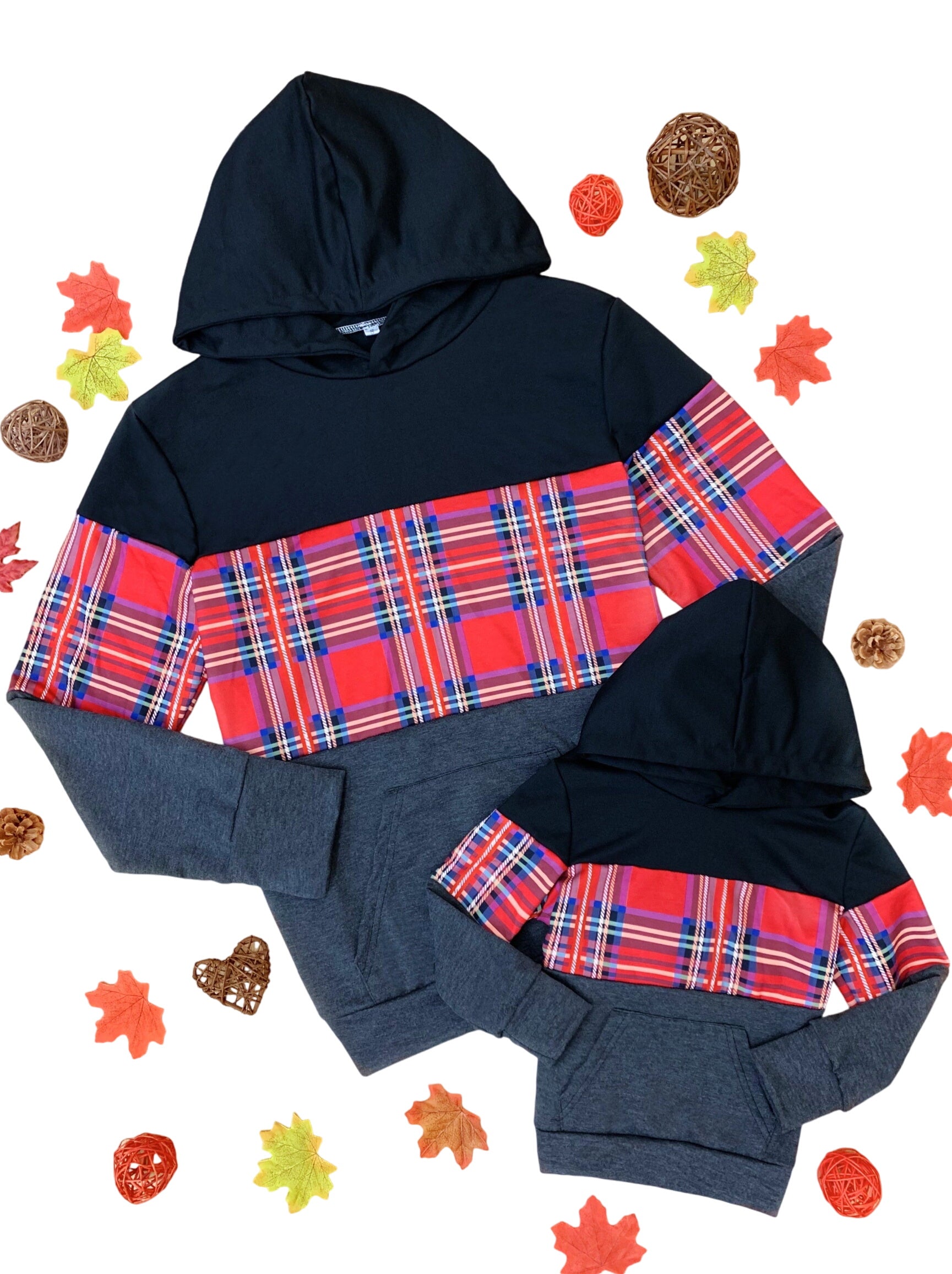 Mommy And Me Scottish Tartan Colorblock Hoodie