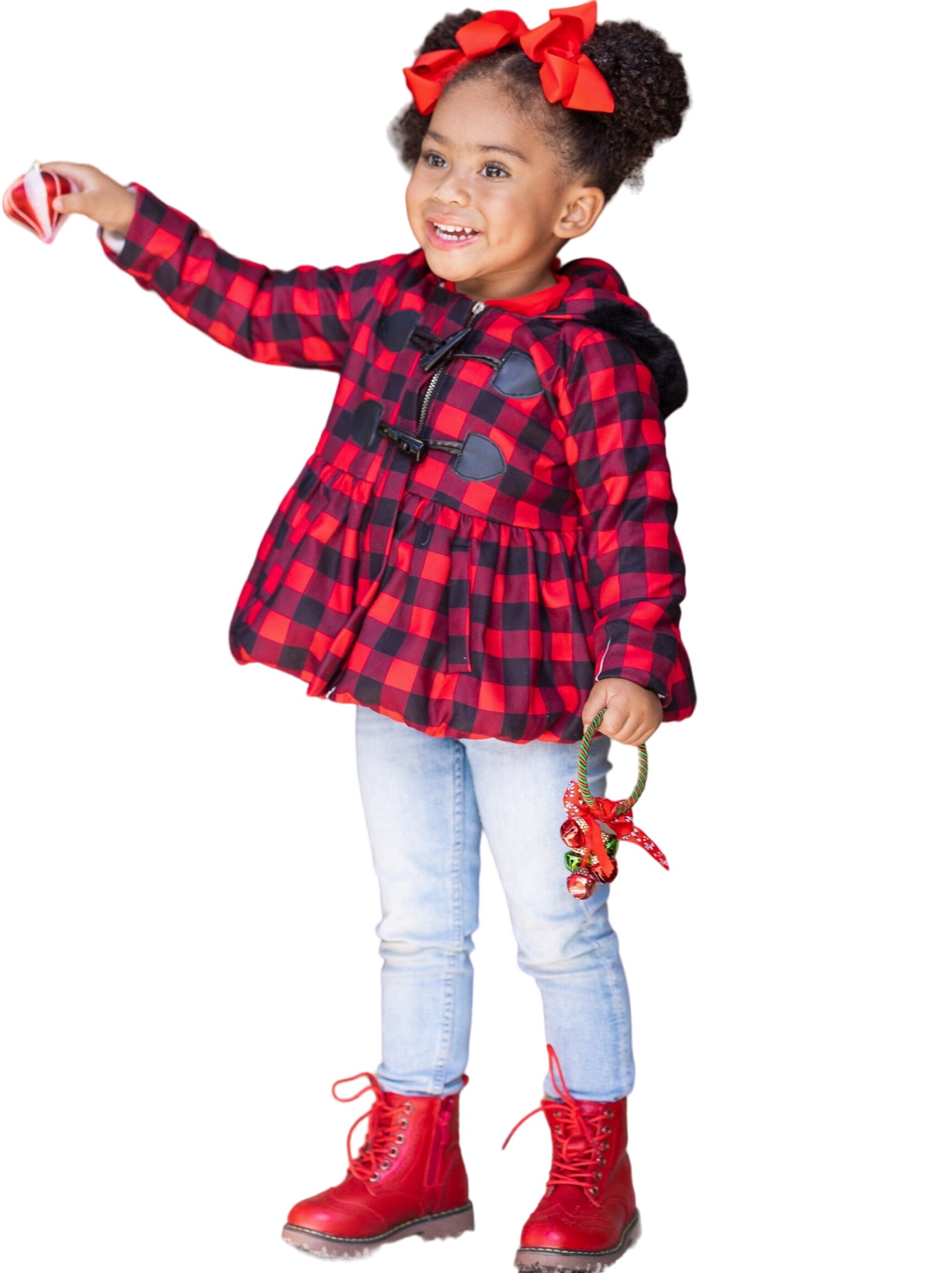 Bundled Up Plaid Peplum Hoodie Coat