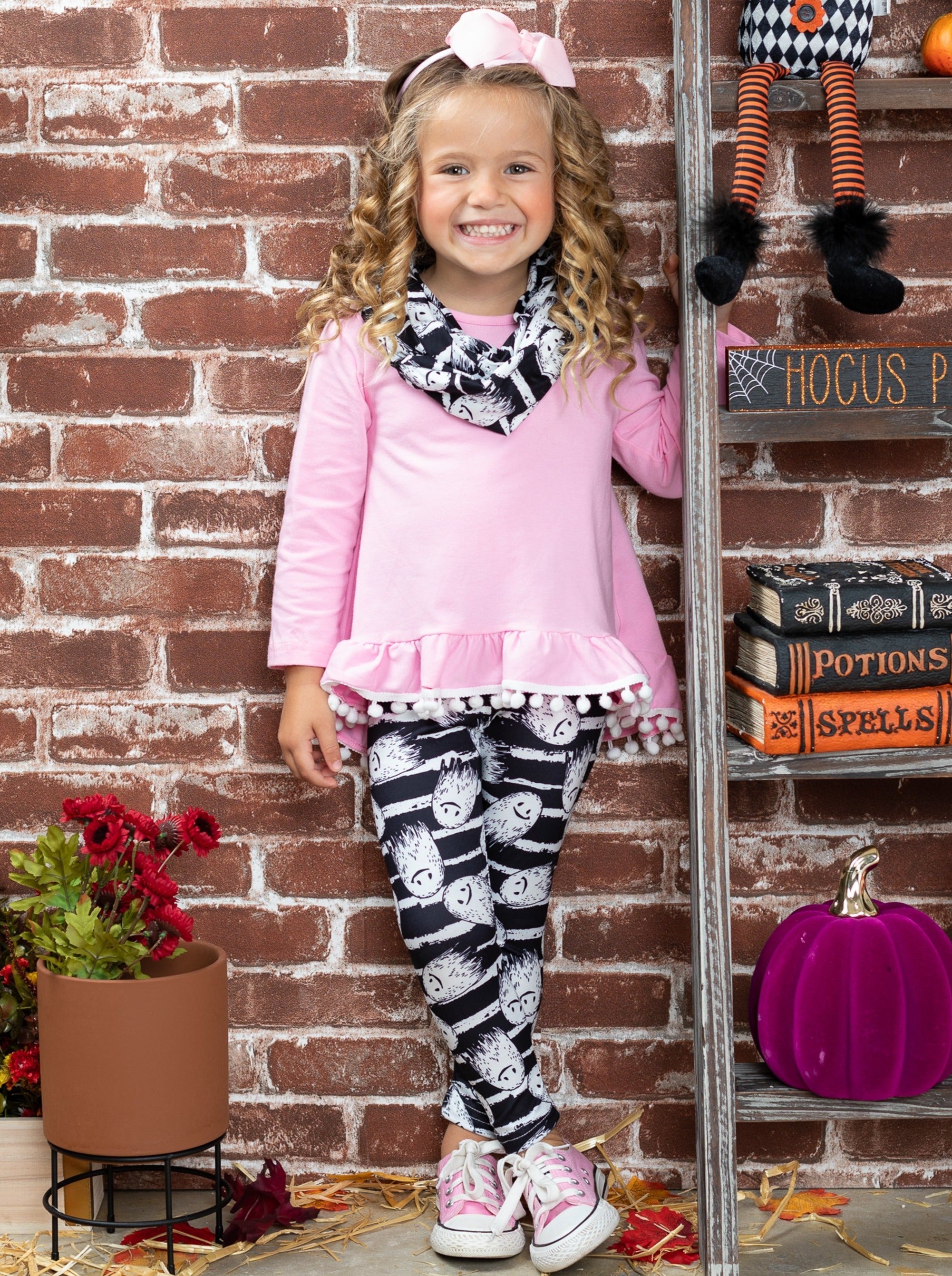 Unspookable Hi-lo Tunic, Leggings And Scarf Set