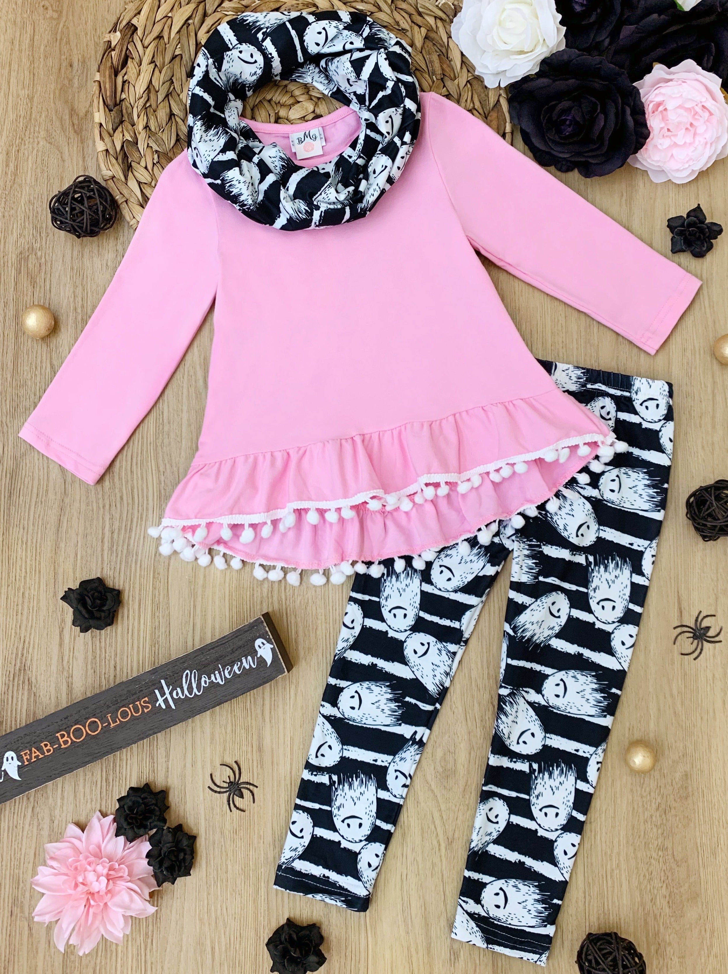 Unspookable Hi-lo Tunic, Leggings And Scarf Set