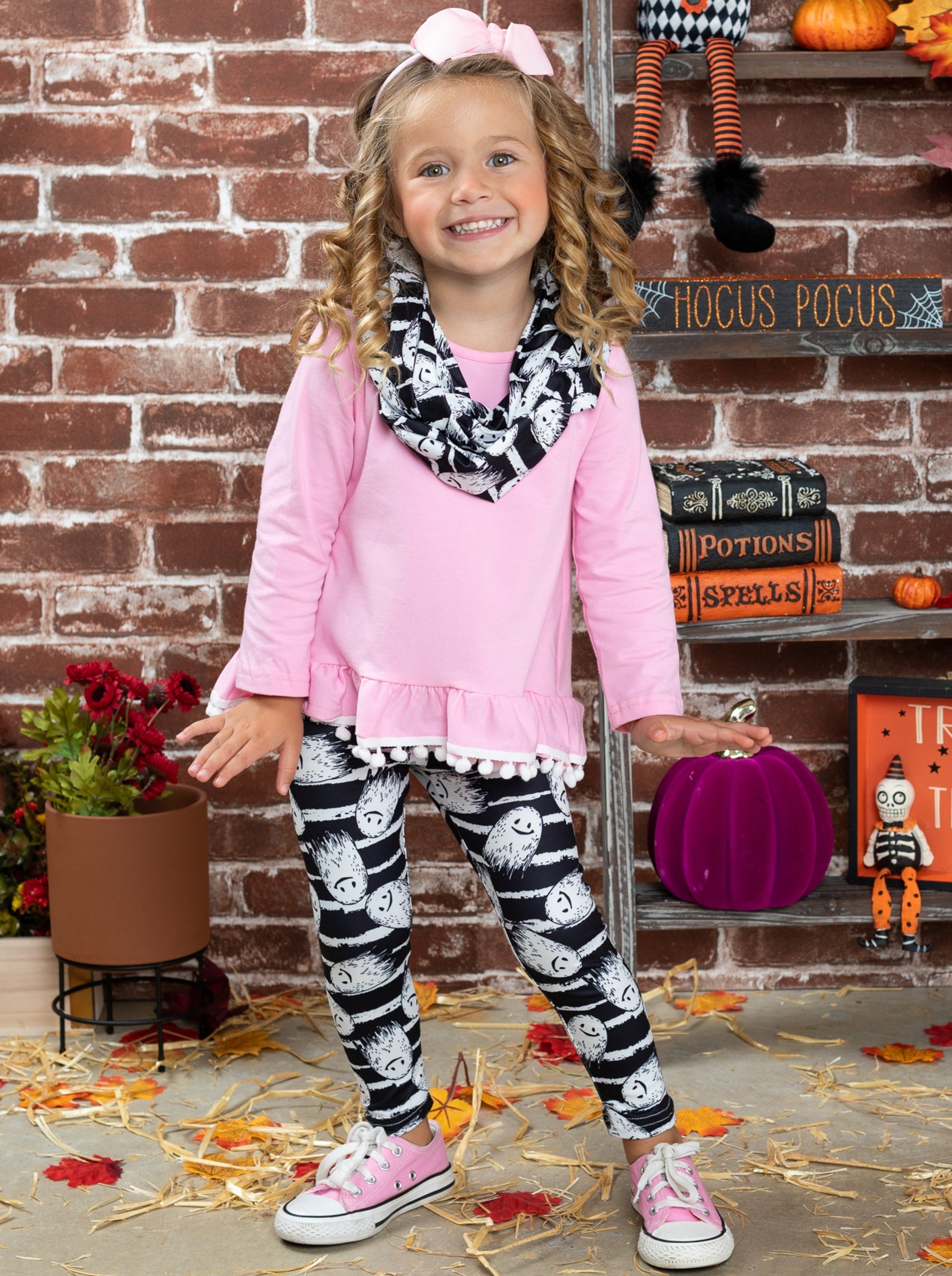 Unspookable Hi-lo Tunic, Leggings And Scarf Set