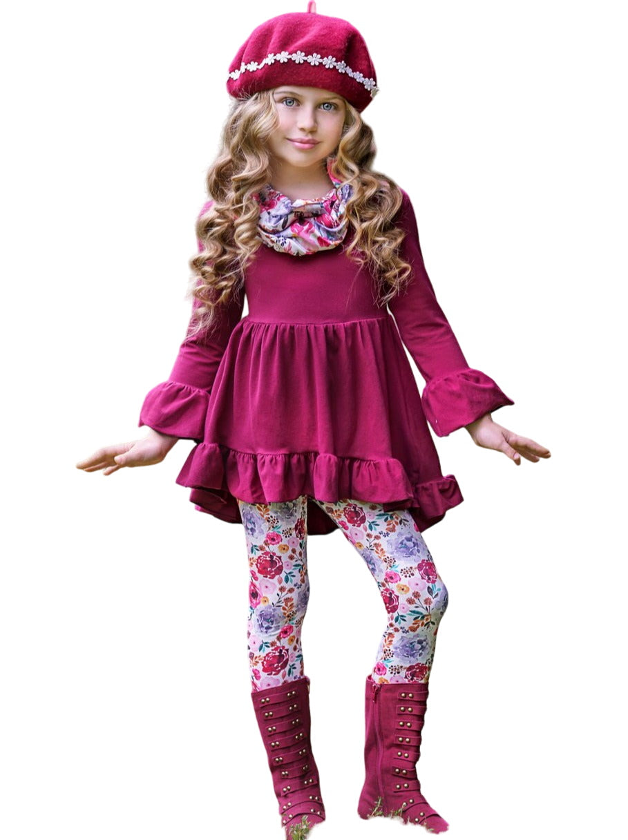 Fall-ishous Flowers Tunic, Leggings And Scarf Set