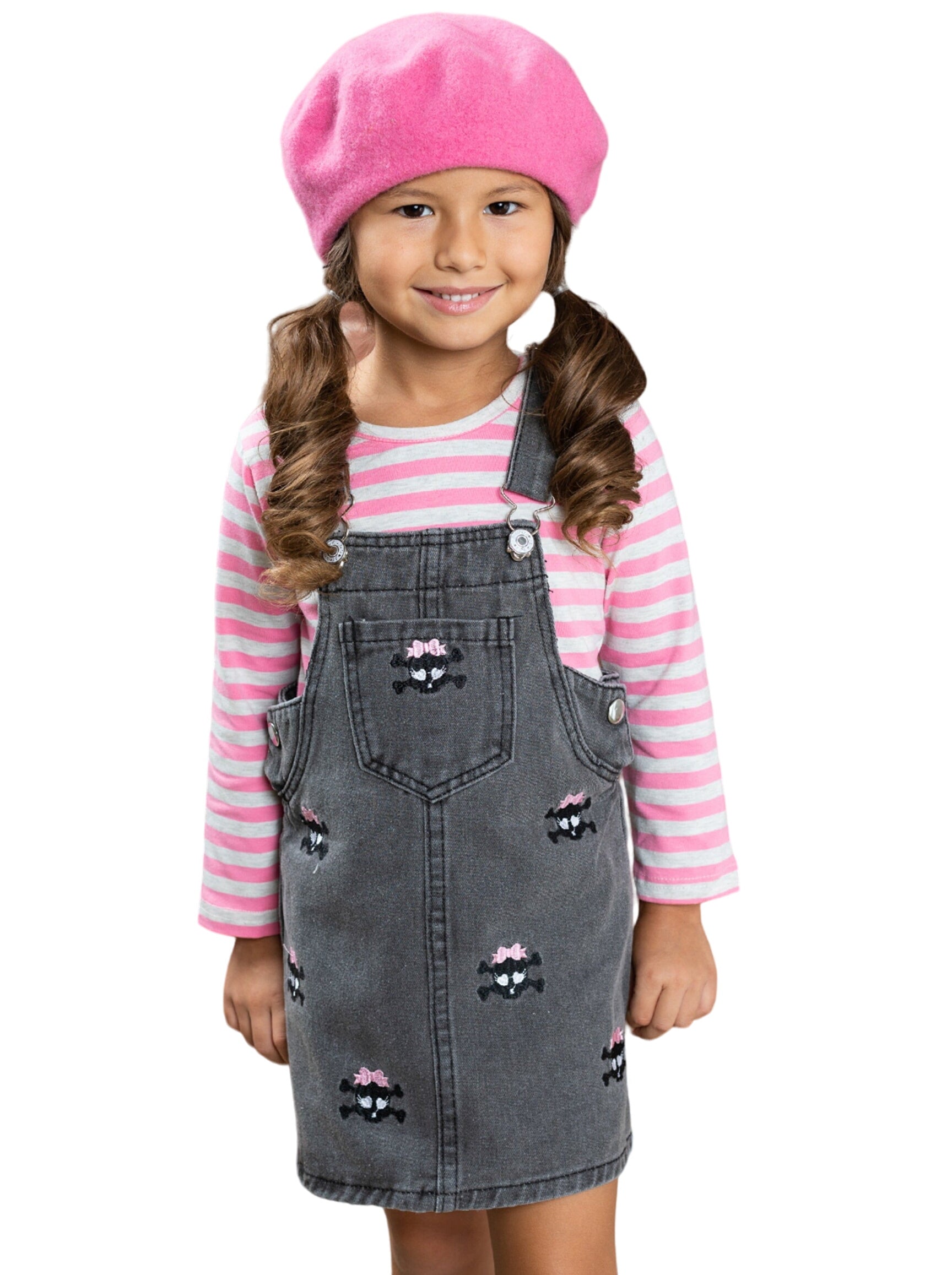 Skull Girls Rock Denim Overall Dress Set