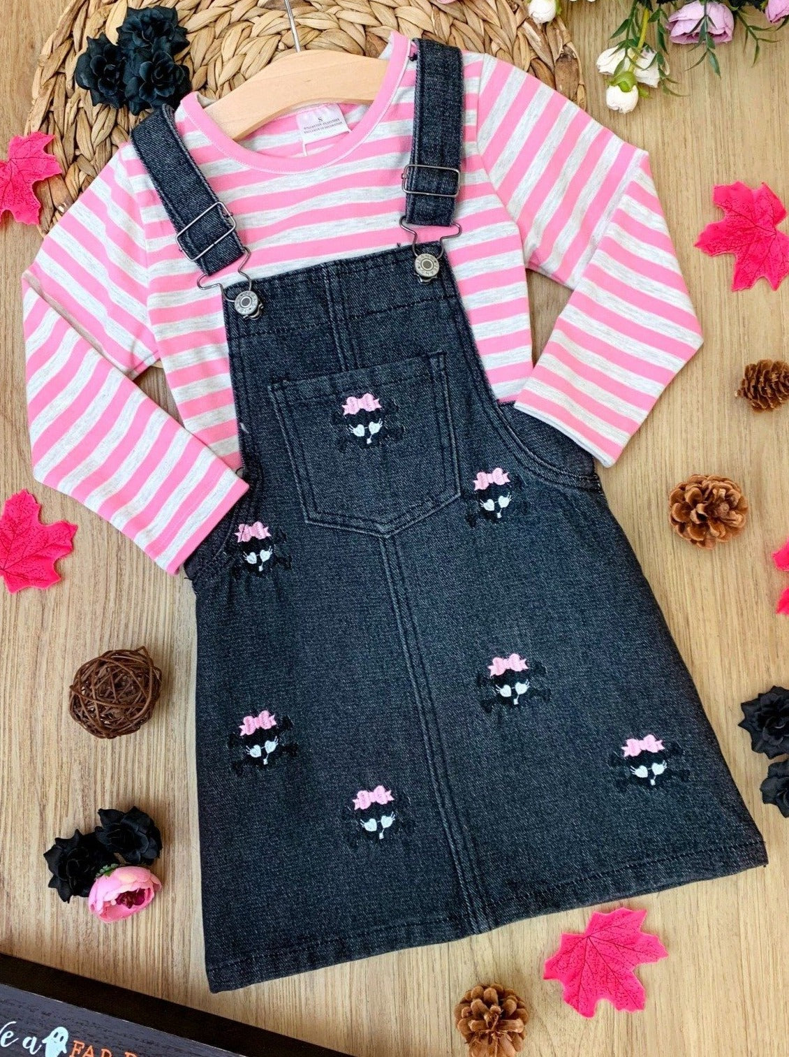 Skull Girls Rock Denim Overall Dress Set