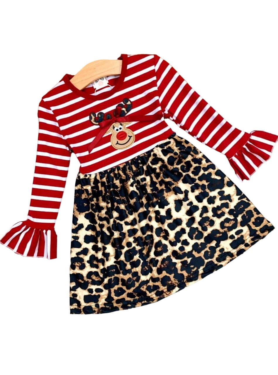 Wild For Rudolph Striped Leopard Print Dress