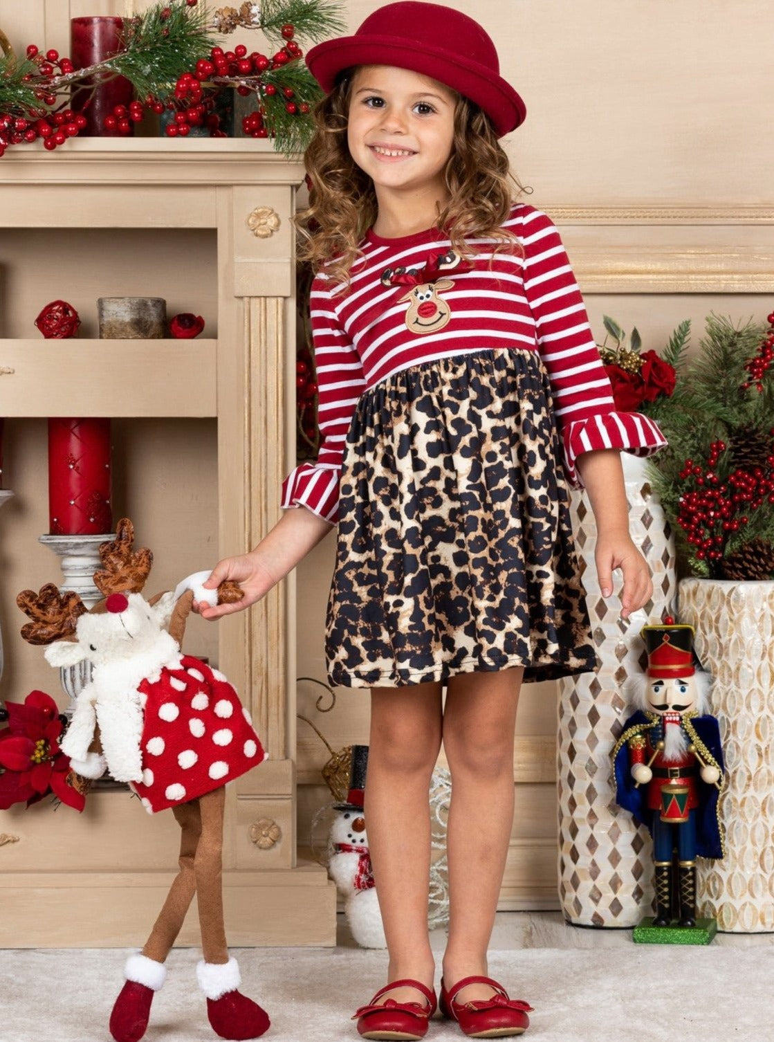 Wild For Rudolph Striped Leopard Print Dress