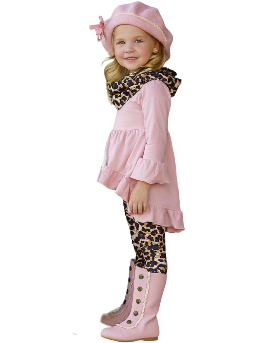 Pretty Pink Tunic, Leopard Legging And Scarf Set