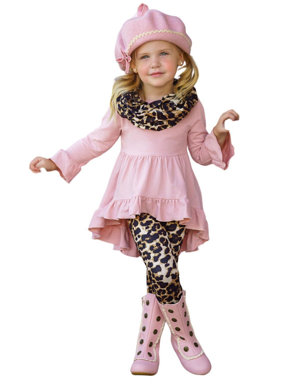 Pretty Pink Tunic, Leopard Legging And Scarf Set