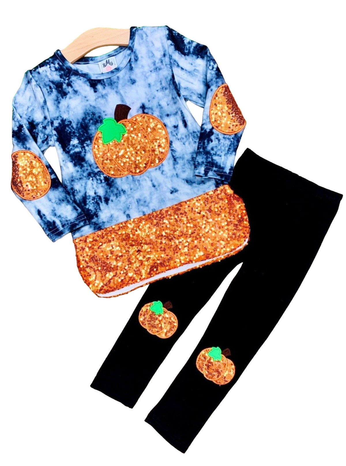 Sparkle Pumpkin Party Tunic And Patched Legging Set