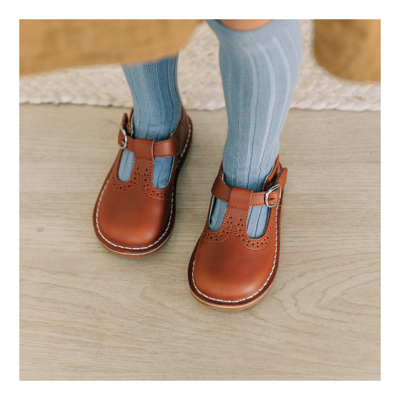 Frances Cognac T-strap Perforated Mary Jane