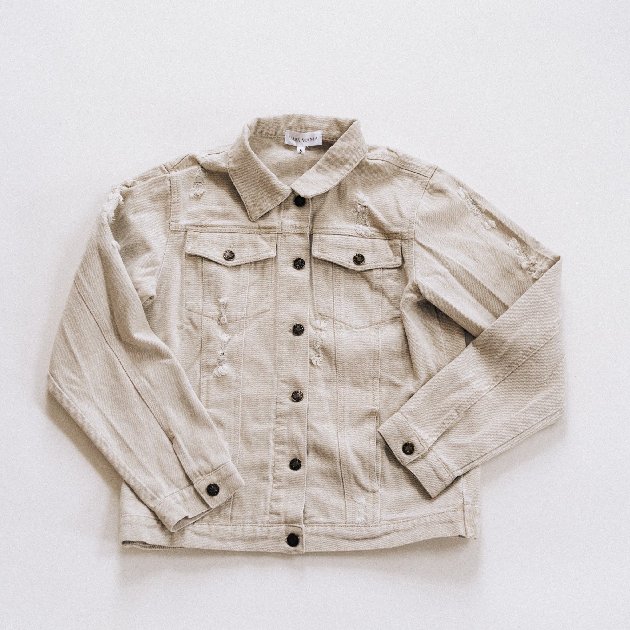 Khaki Distressed Denim Jean Jacket - Adult