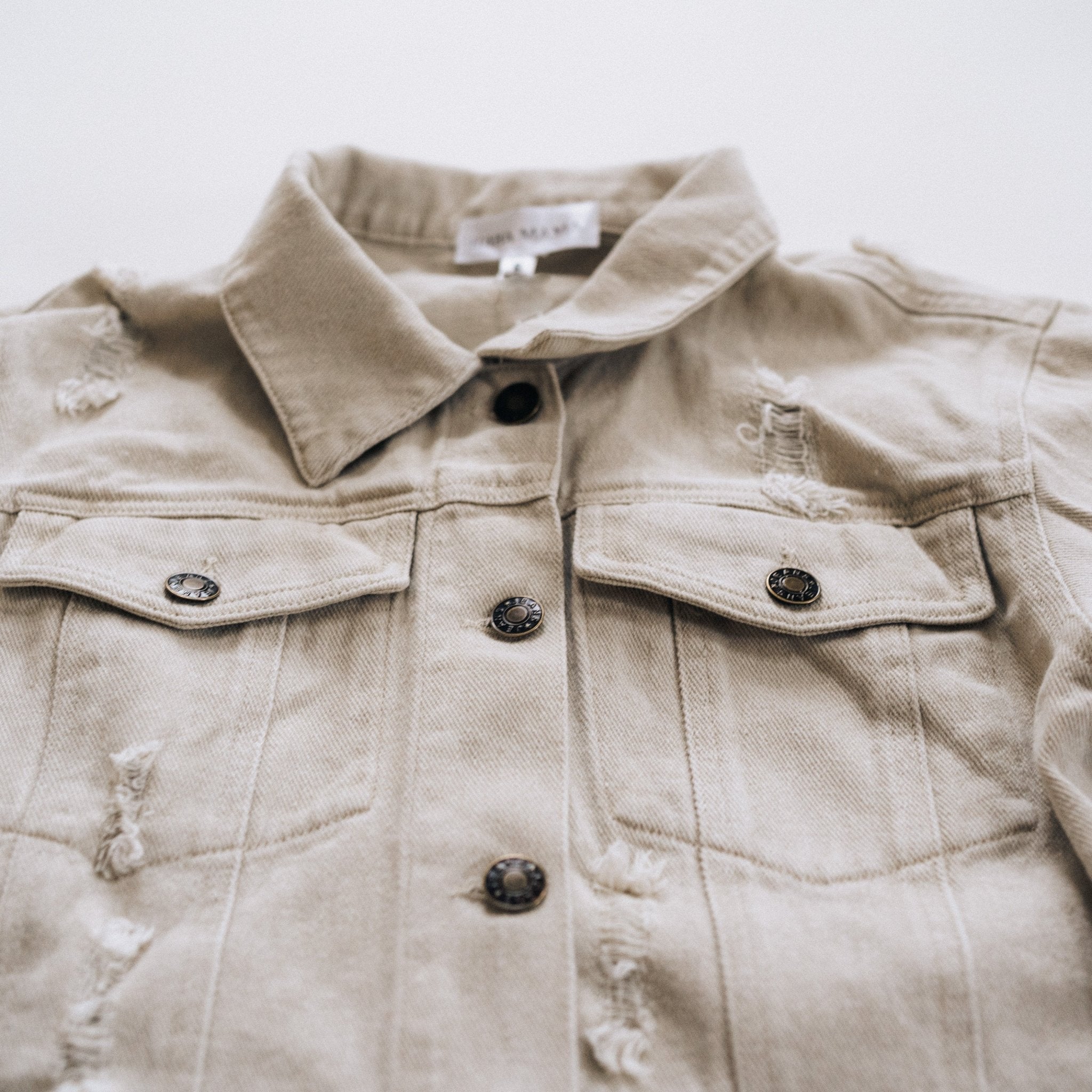 Khaki Distressed Denim Jean Jacket - Adult