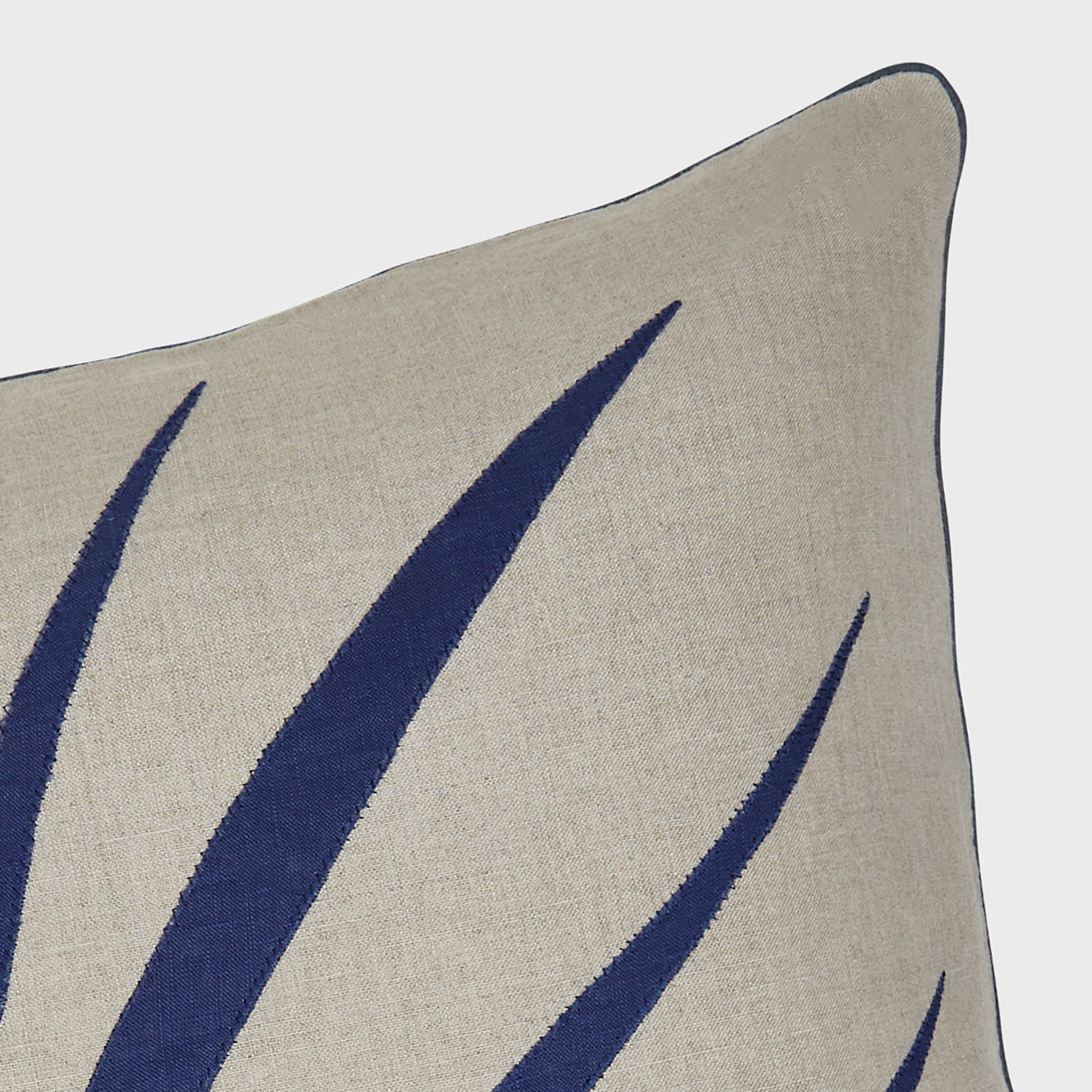 Palm Frond Pillow, Natural Linen With Indigo