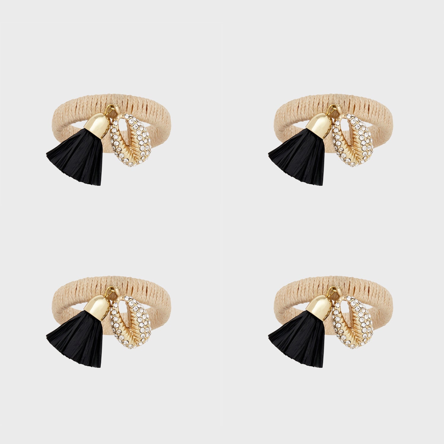 Skinny Puka Shell Napkin Ring, Black, Set Of Four