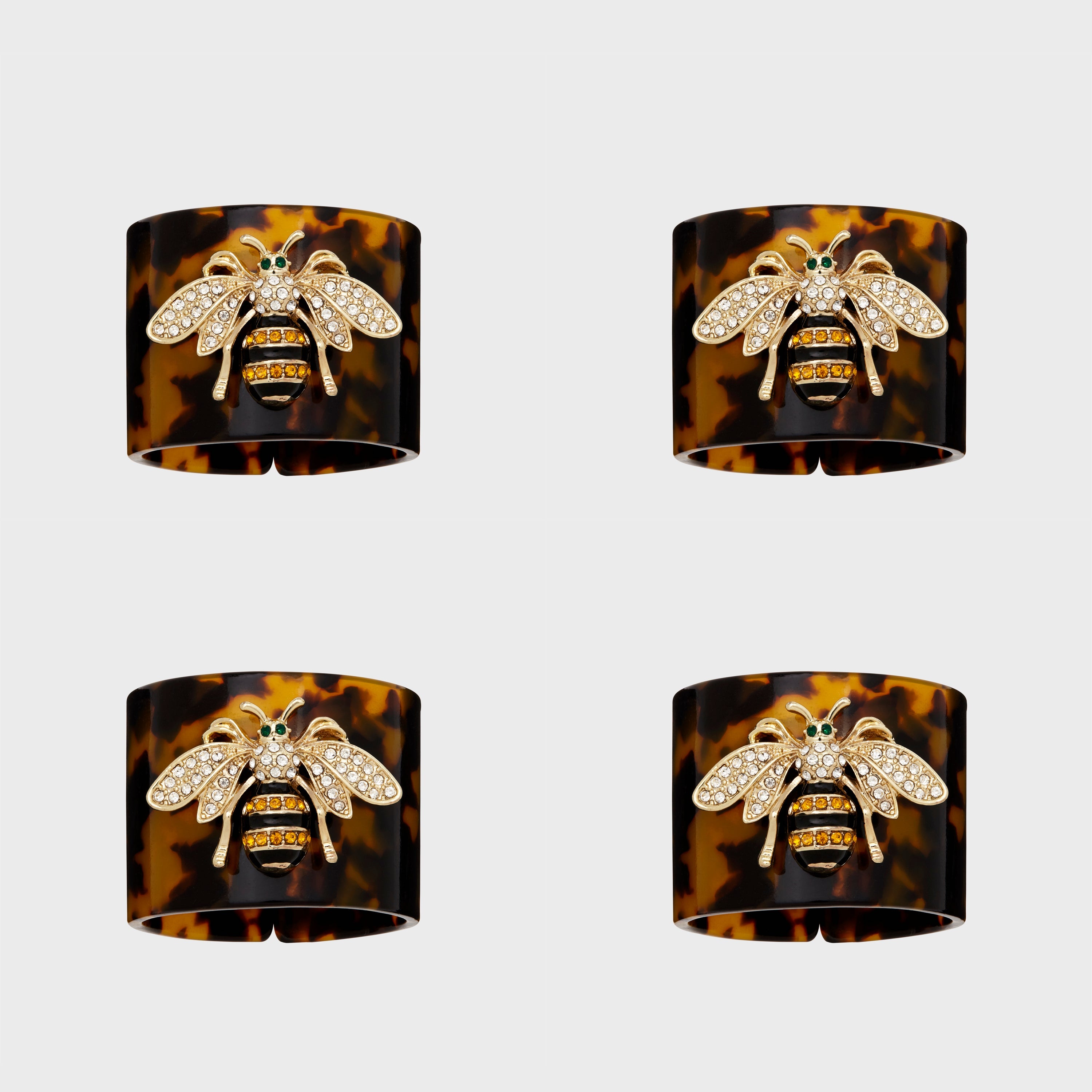 Stripey Bee Resin Napkin Rings, Tortoiseshell, Set Of Four