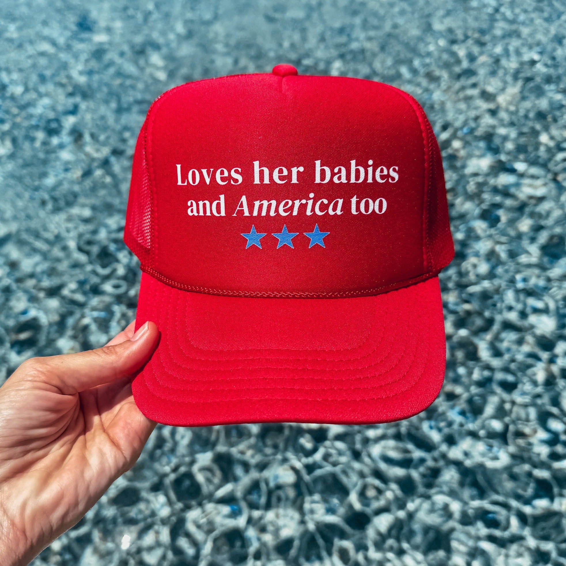 Loves Her Babies And America Too Trucker