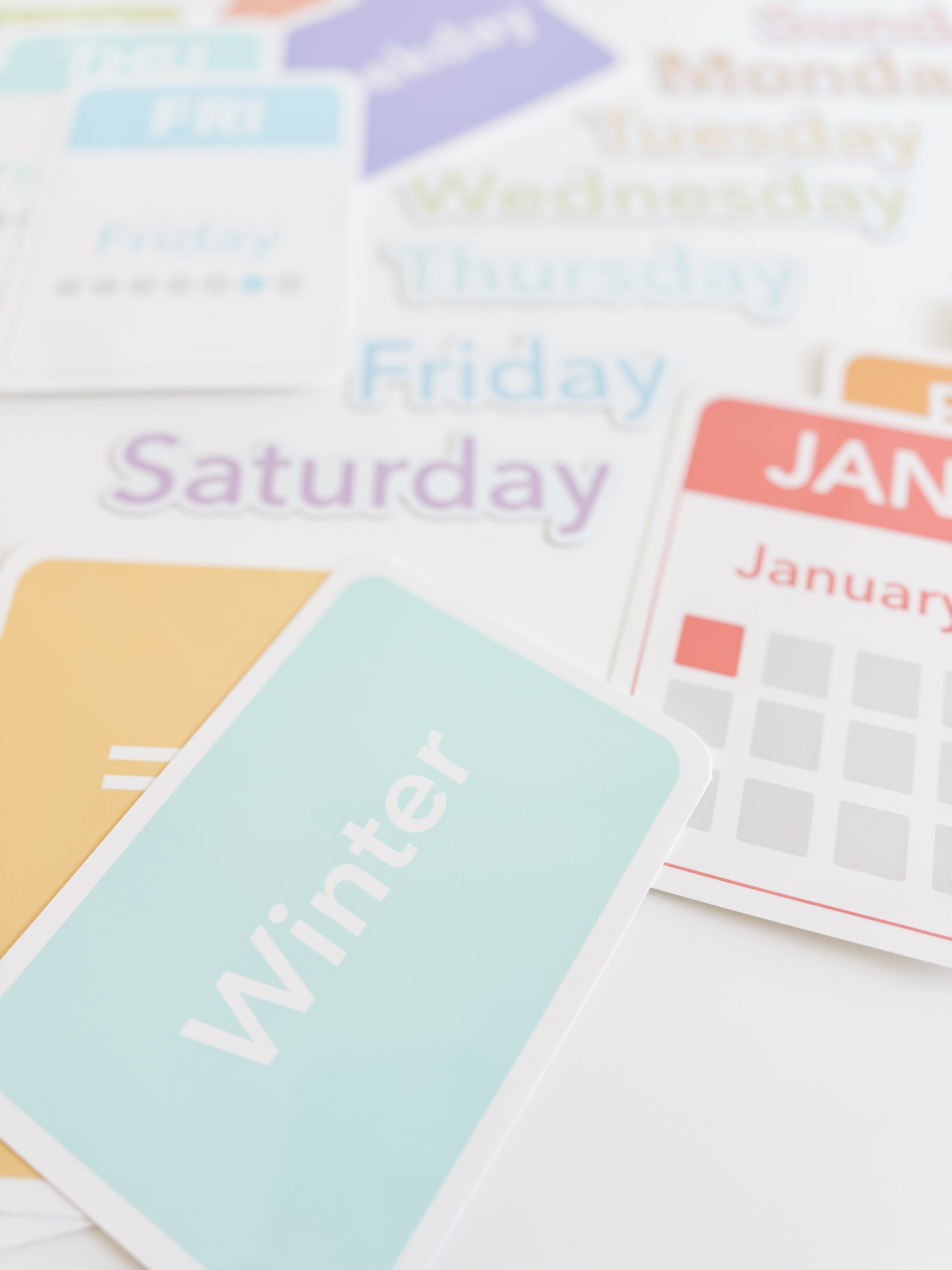 Days, Months, Seasons Flashcards And Magnets