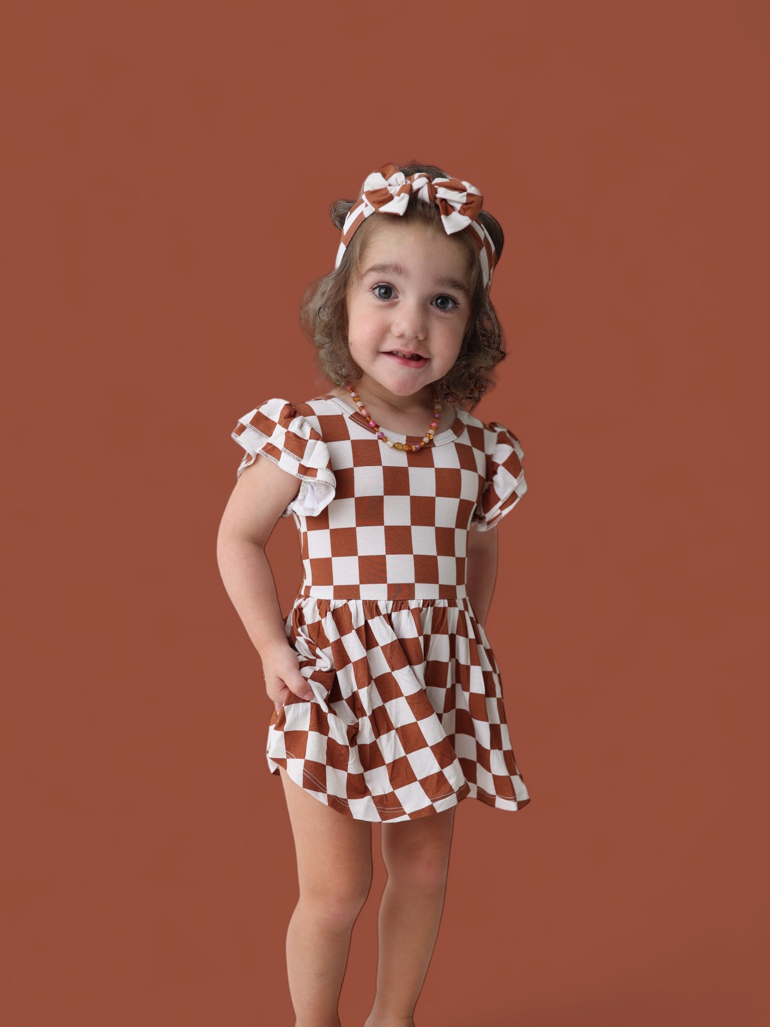 Copper Checkers Dream Cap Sleeve Bodysuit Dress