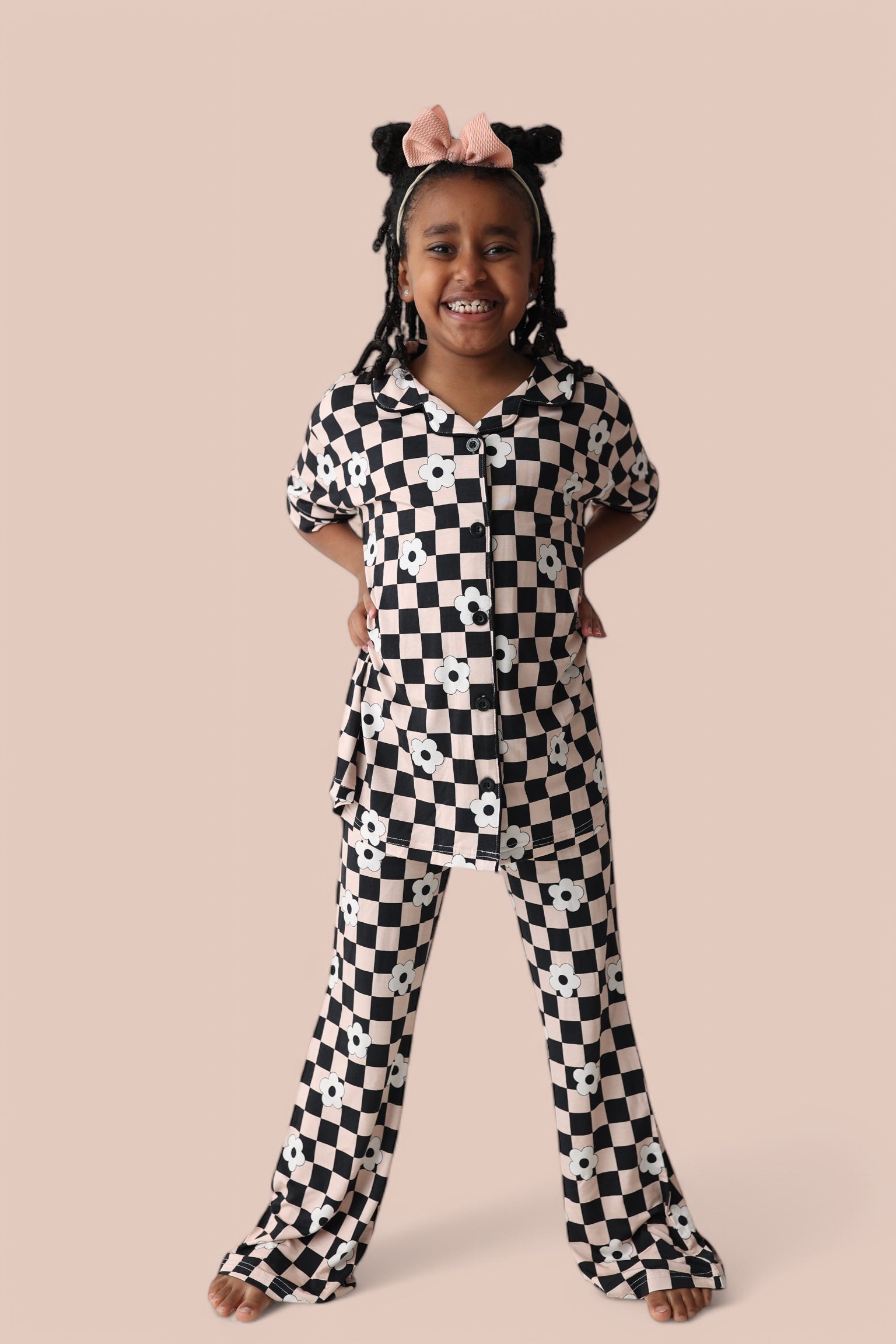 Retro Daisy Checks Short Sleeve Dream Girl's Flare Set