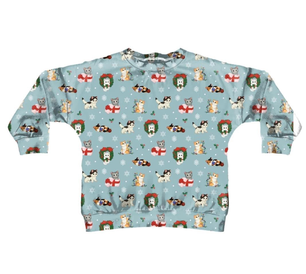 Whisker Wonderland Christmas Kittens Bamboo French Terry Crewneck Sweatshirt