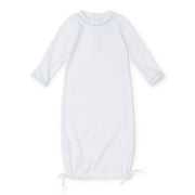 George Pima Cotton Daygown - White With Light Blue Piping