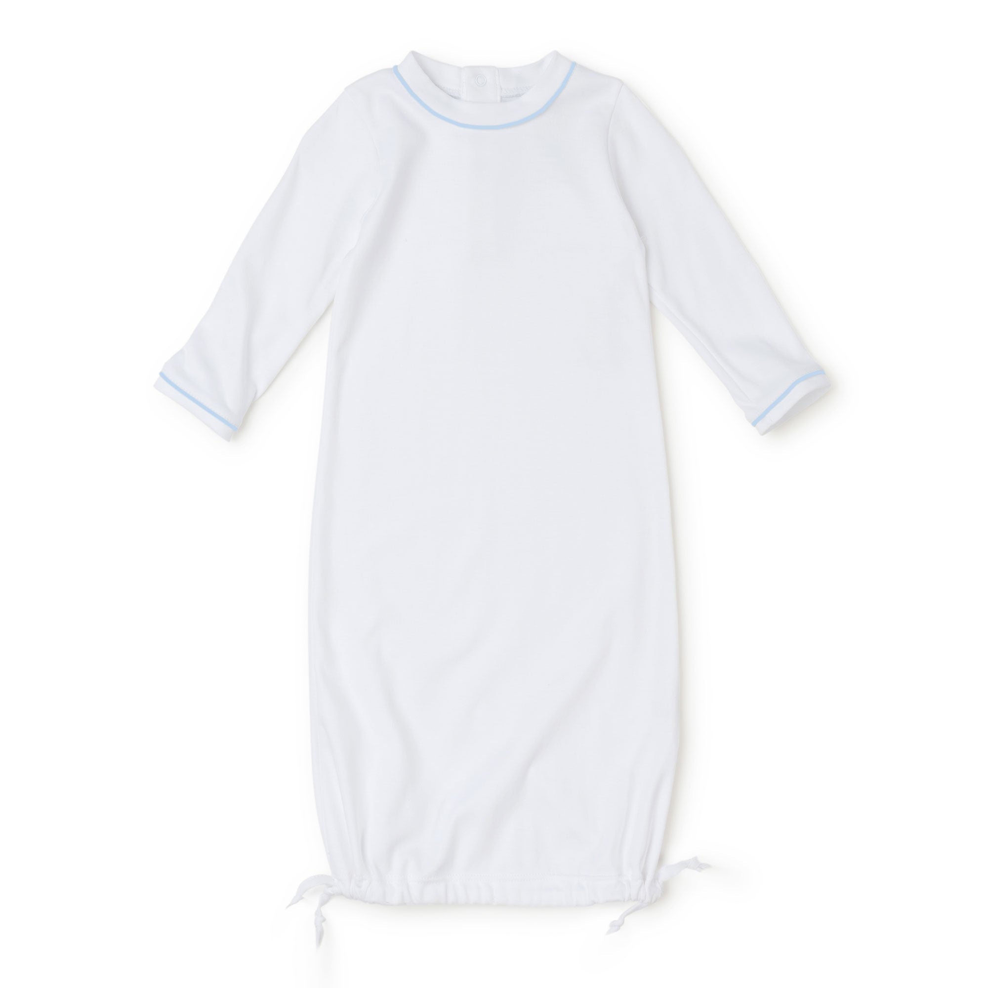 George Pima Cotton Daygown - White With Light Blue Piping