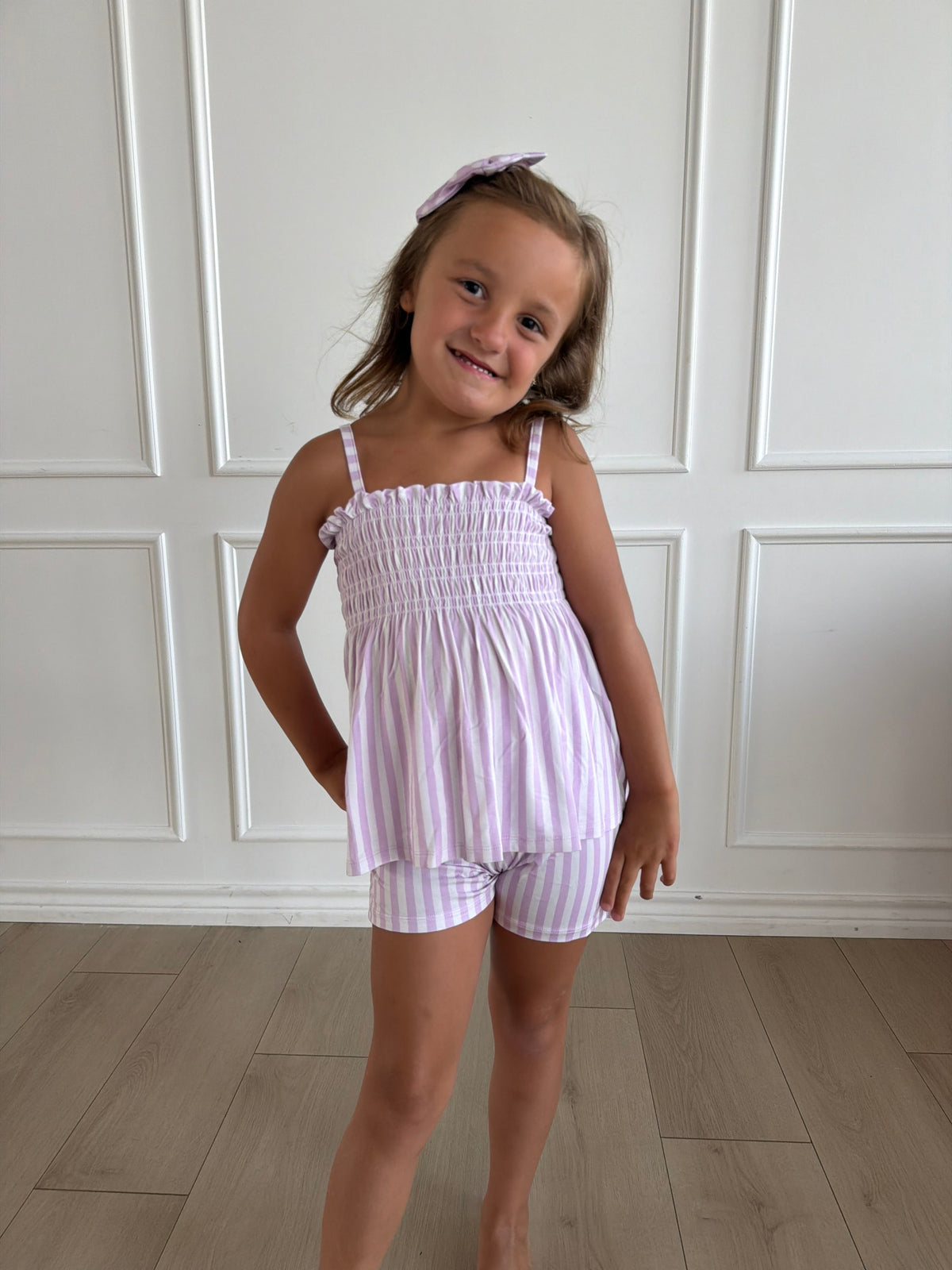 Purple Stripe Babydoll Smocked Set