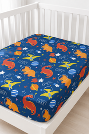 Blue Space Dinosaur Bamboo Fitted Crib Sheet