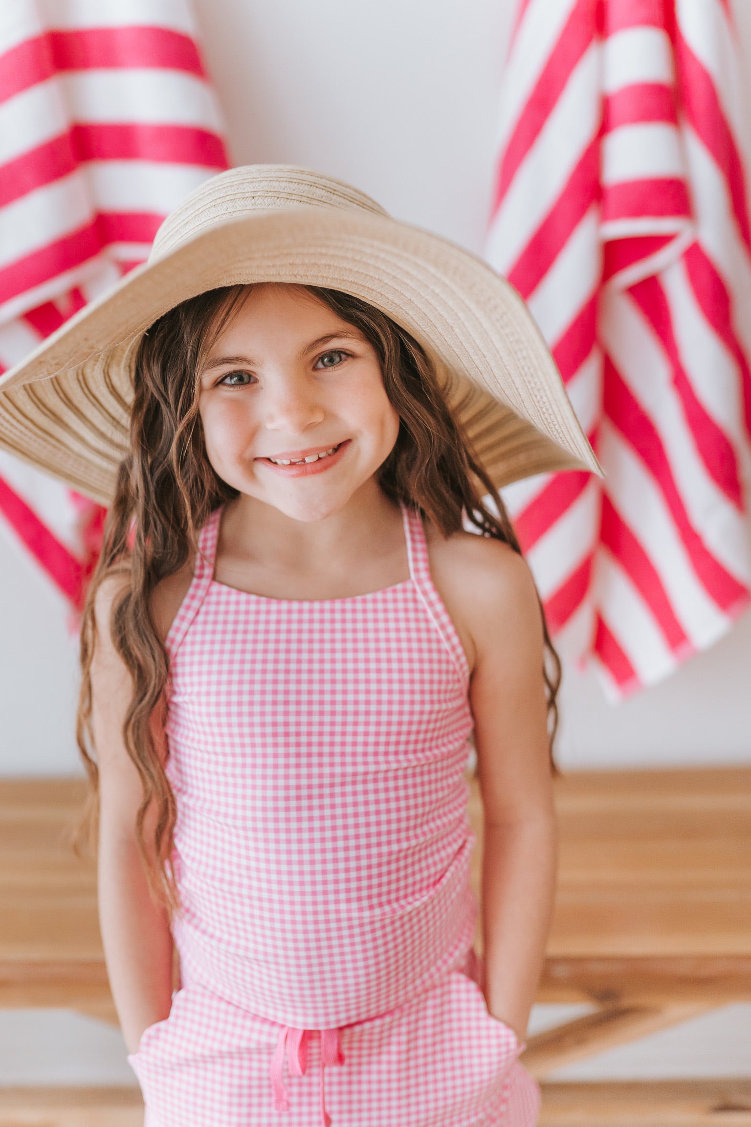 Malibu Pink Gingham Scallop Athletic Set