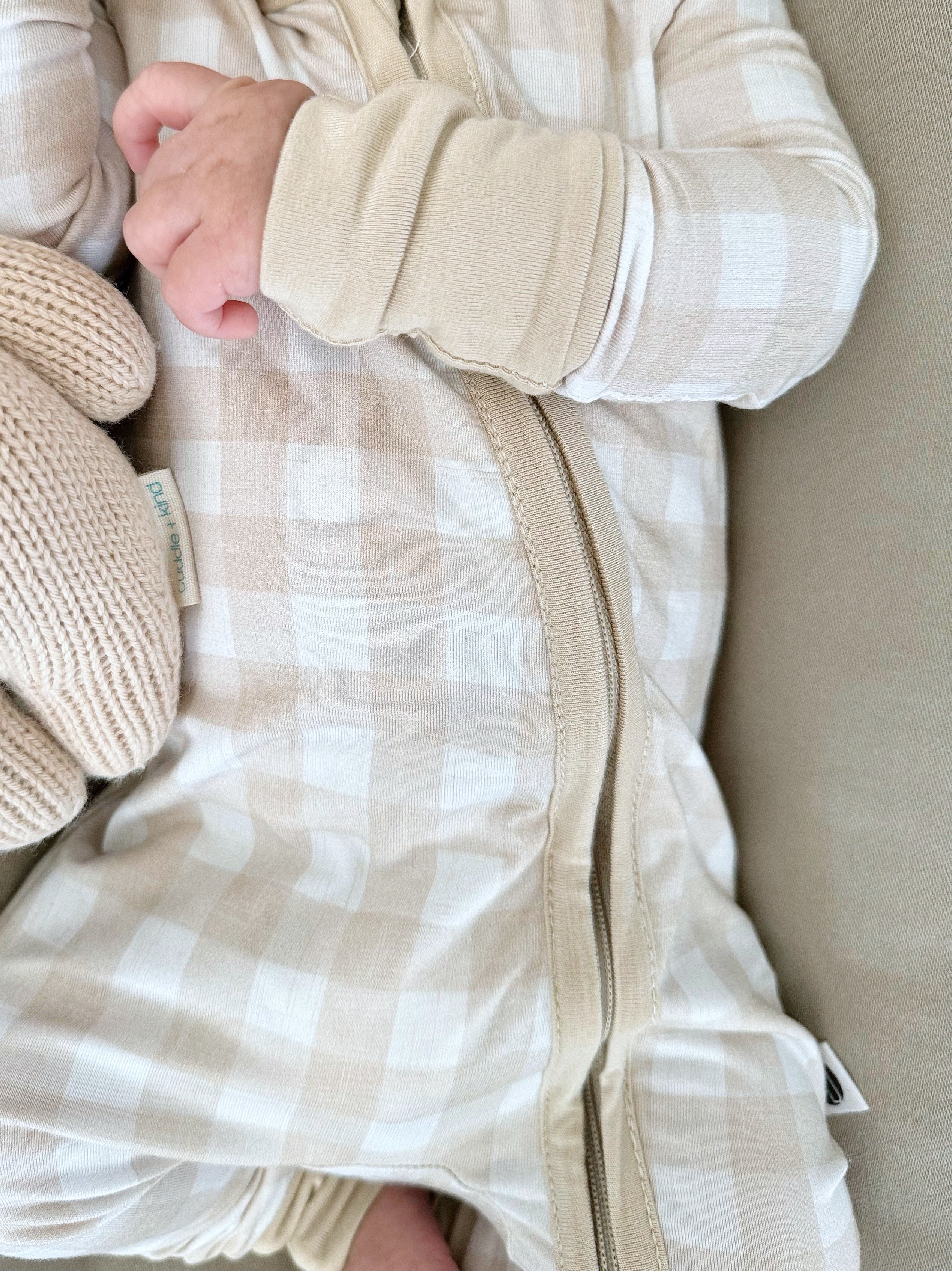 Beige Gingham | Zip Romper