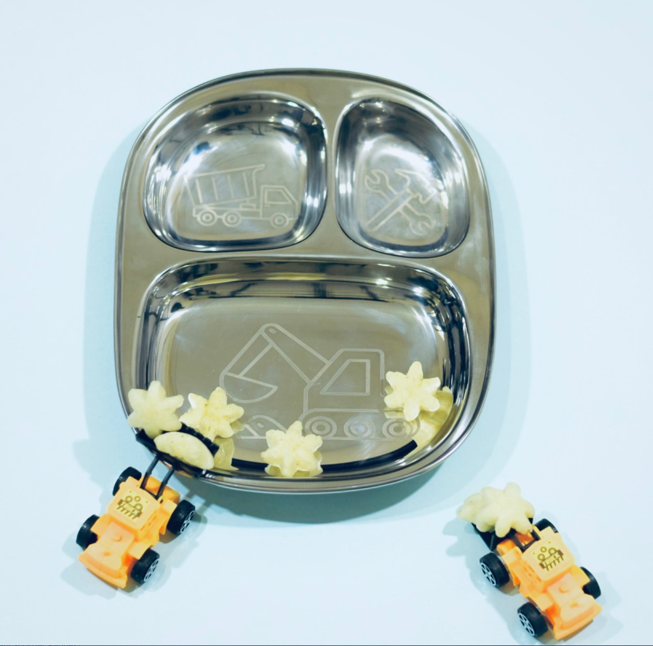 Stainless Steel Divided Plates For Kids — Truck Design | Set Of 2